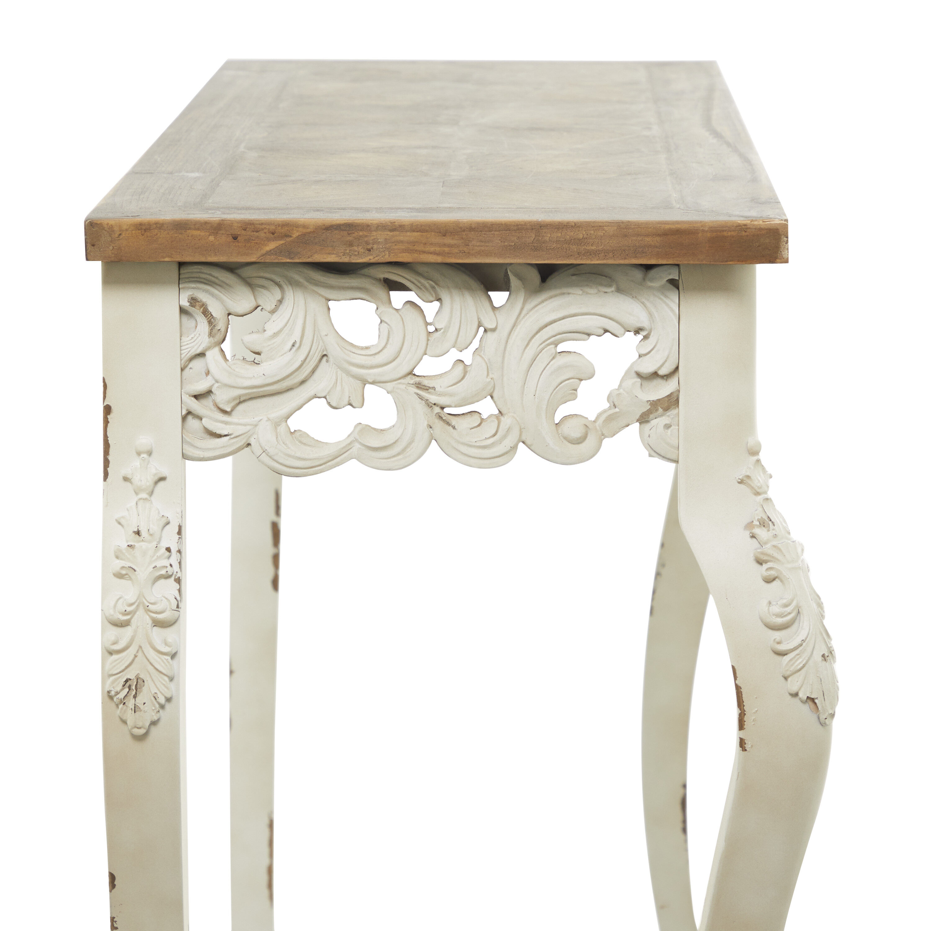 Elegant Farmhouse 46" White and Brown Wood Carved Console Table