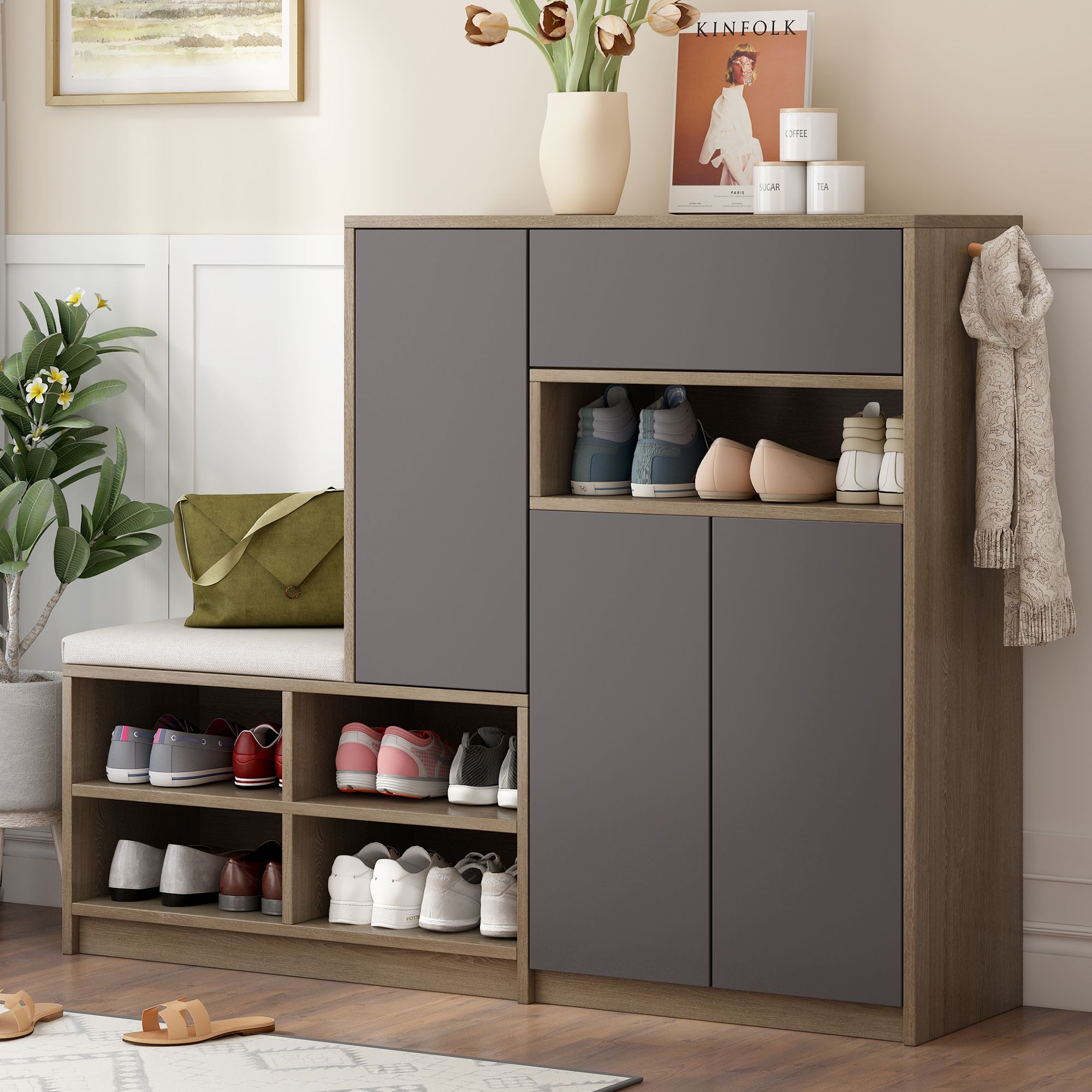 Yiekholo LL-1869AAE 43.4-in H 2 Tier 20 pair Gray MDF Shoe cabinet