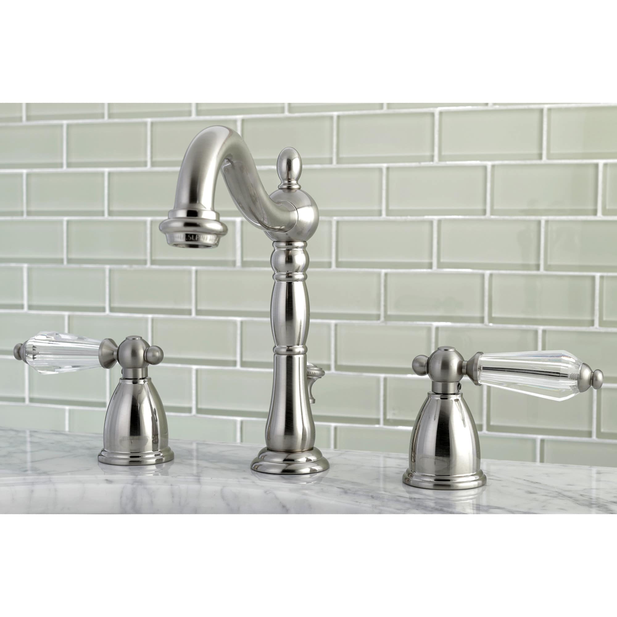 Kingston Brass WLKB1978WLL Wilshire Brushed nickel Widespread 2-handle High-arc Residential Handle Bathroom Sink Faucet with Drain