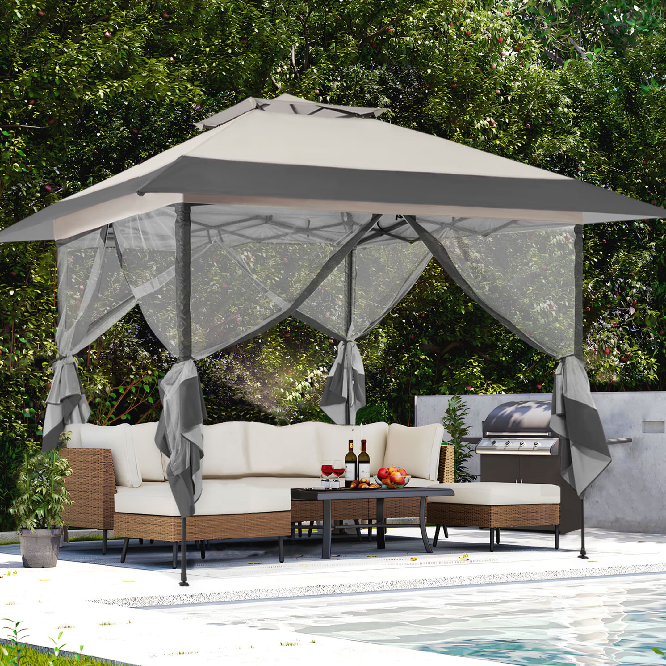 JEAREY 13-ft x 13-ft Outdoor gazebos Square Gay&Beige Metal Polyester ...