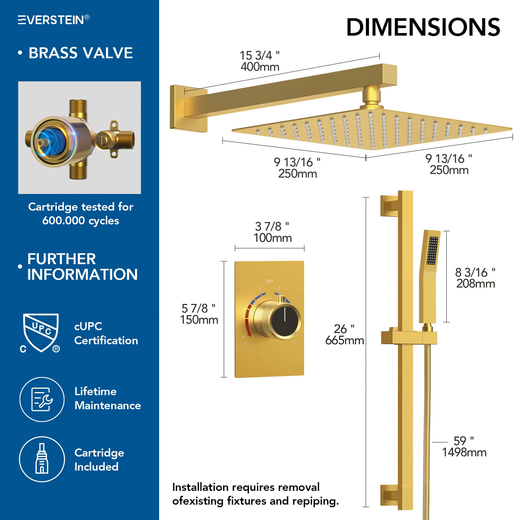 EVERSTEIN SFS-1036-GD10 Tub-Shower-Faucets - View #9