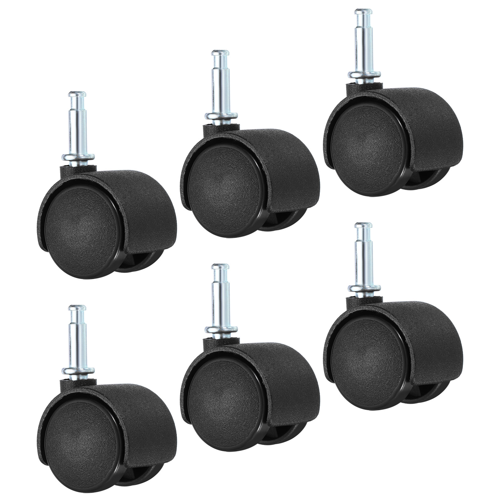 PATIKIL 6pcs 1-Inch Swivel Stem Casters Nylon 360 Degree Insert Swivel Stem Wheels for Chair Shelf Furniture Replacement Black