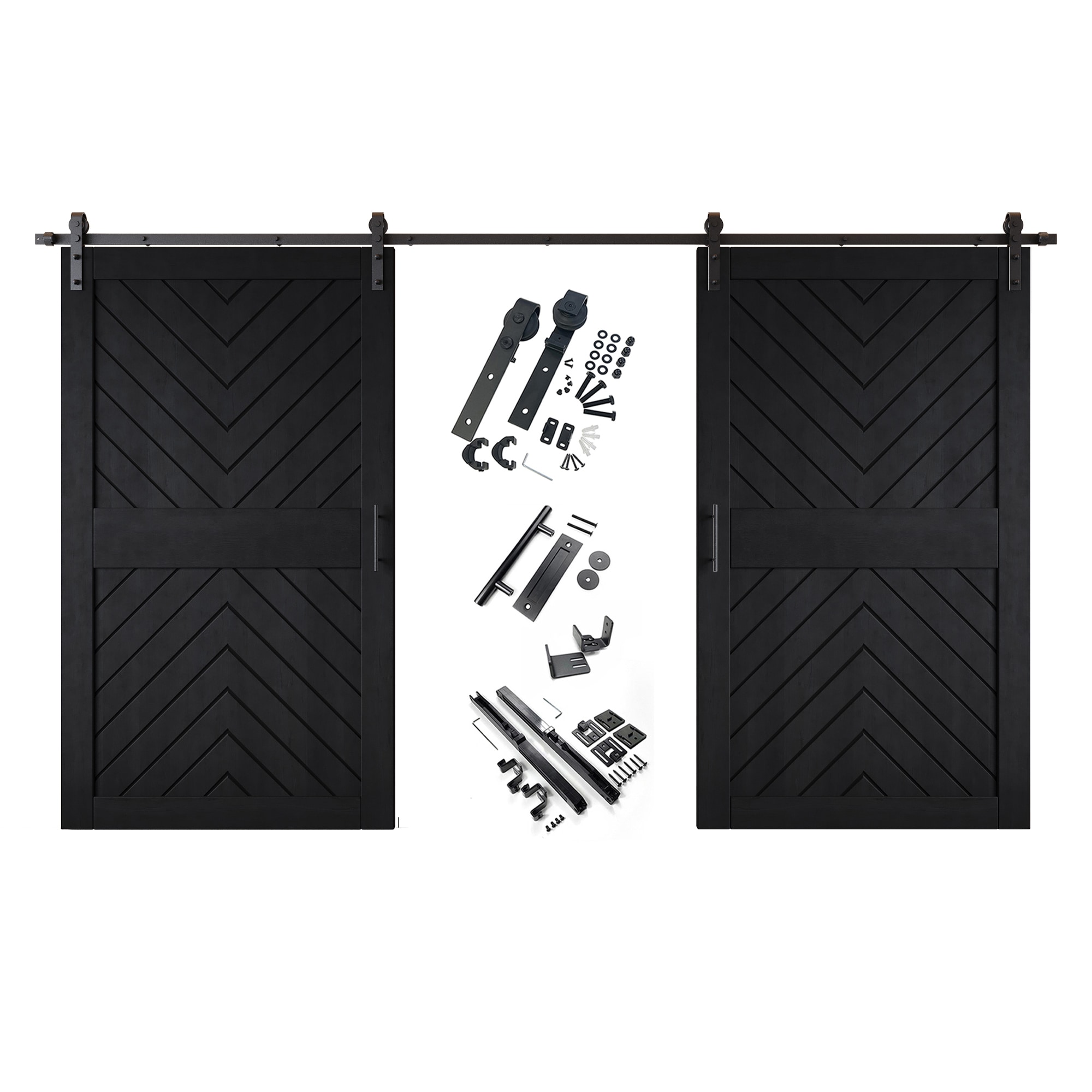 HOMACER YT2H216C-JT4-4884-BK 48-in x 84-in Black Herringbone Pine Wood Solid core Double Barn Door (Hardware Included)