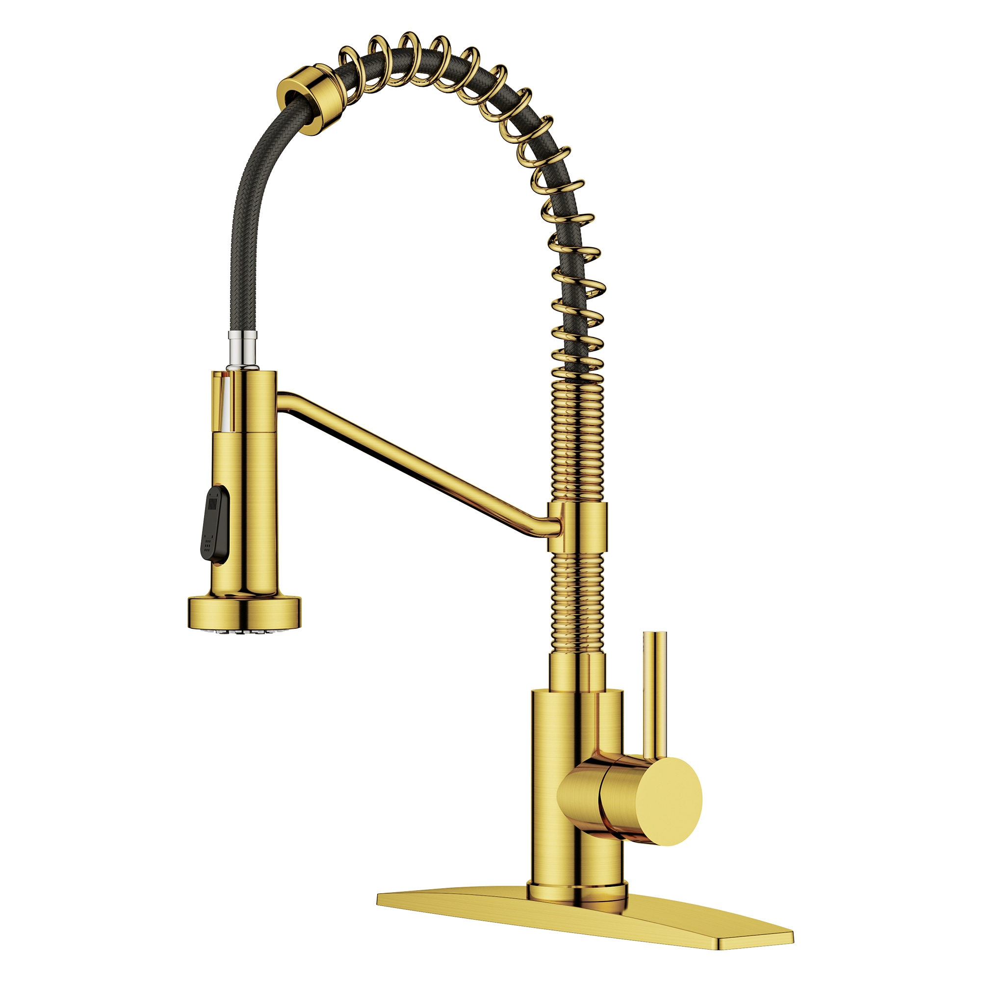 androme AA22007G Gold Single Handle Deck-mount Pull-down Kitchen Faucet with Sprayer ( Deck Plate Included )