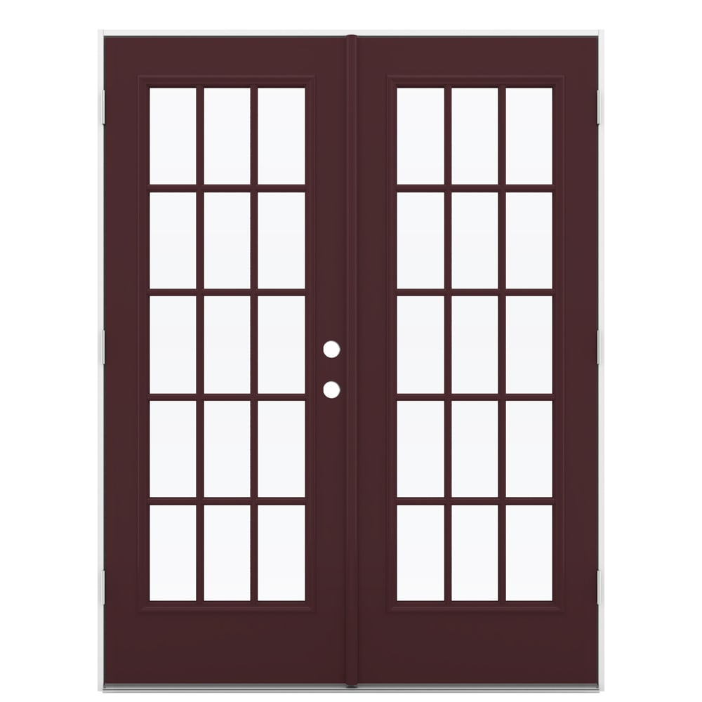 JELD-WEN French 60-in x 80-in x 4-9/16-in Jamb Low-e External Grilles Currant Steel French Right-Hand Outswing Double Patio Door in Red -  LOWOLJW206000077