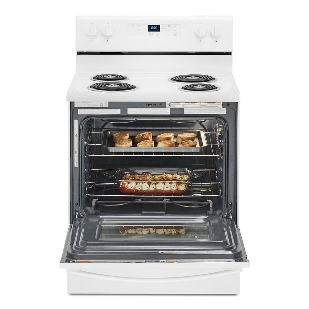 Summit Appliance RE203W 20 Electric Range, 4 Coil Elements, White, 2.3  Cuft Oven Capacity, on Indicator Lights for Oven and Elements- Cord Not