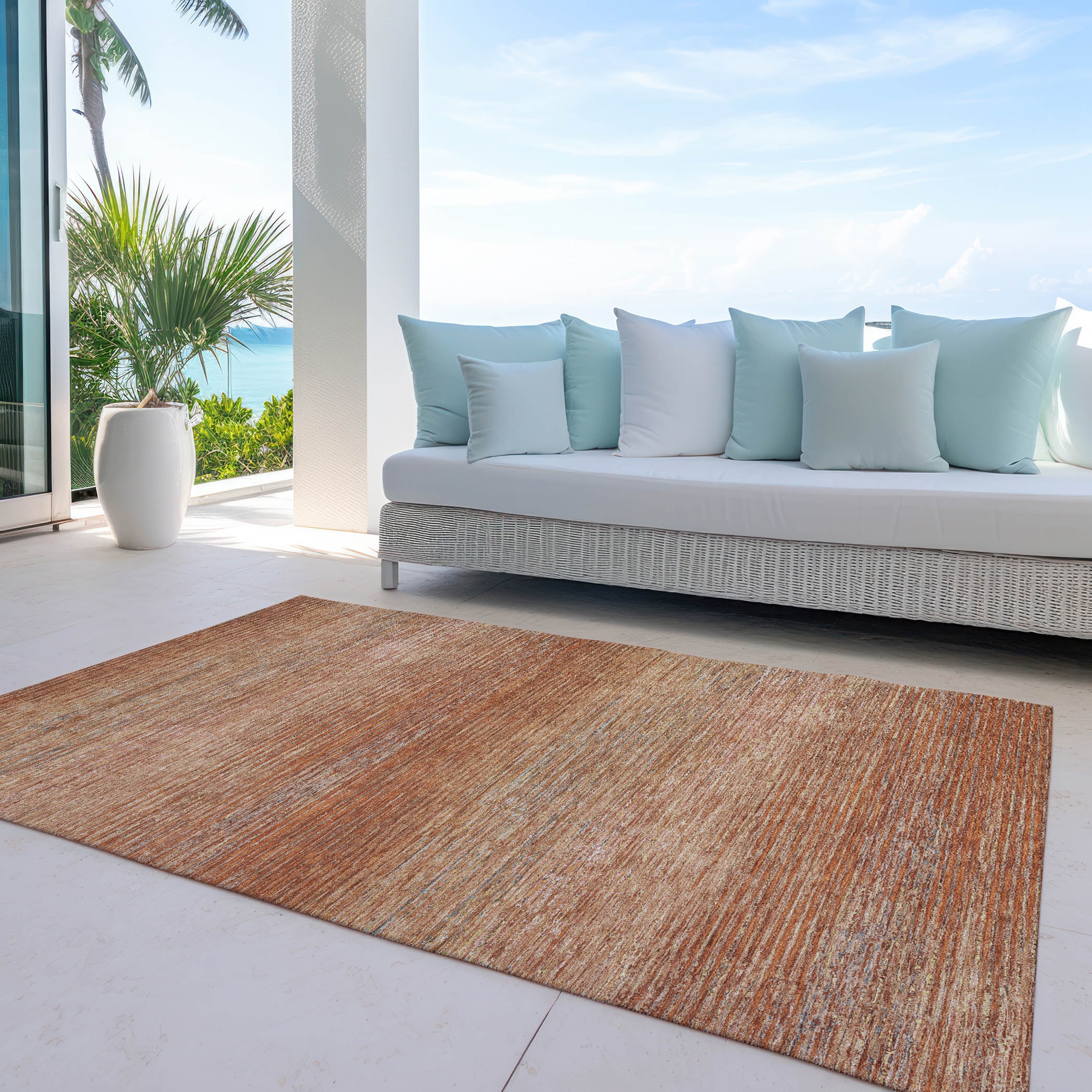 Copper Red Stripe Synthetic 9' x 12' Washable Rug