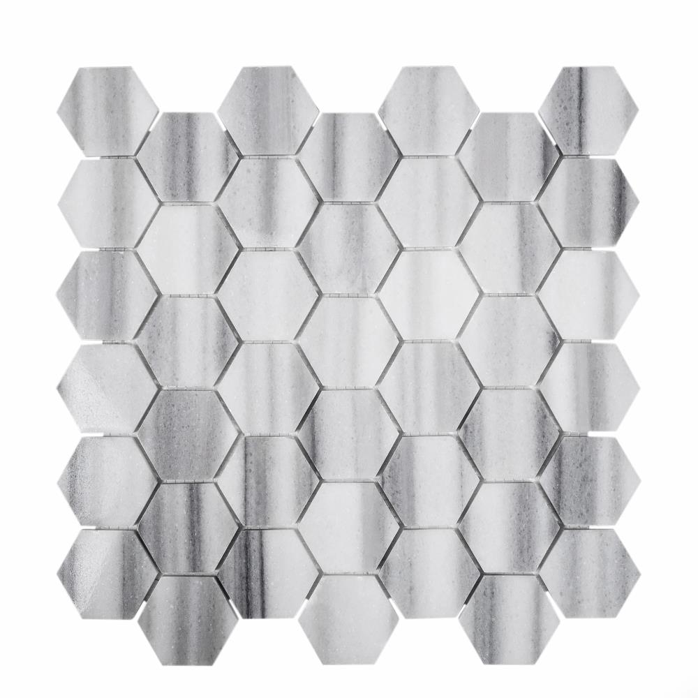 Apollo Tile APLMRM99G28EC88SAMPL Sample- Gray 11-in x 11-in Polished Ceramic Patterned Hexagon Floor and Wall Tile