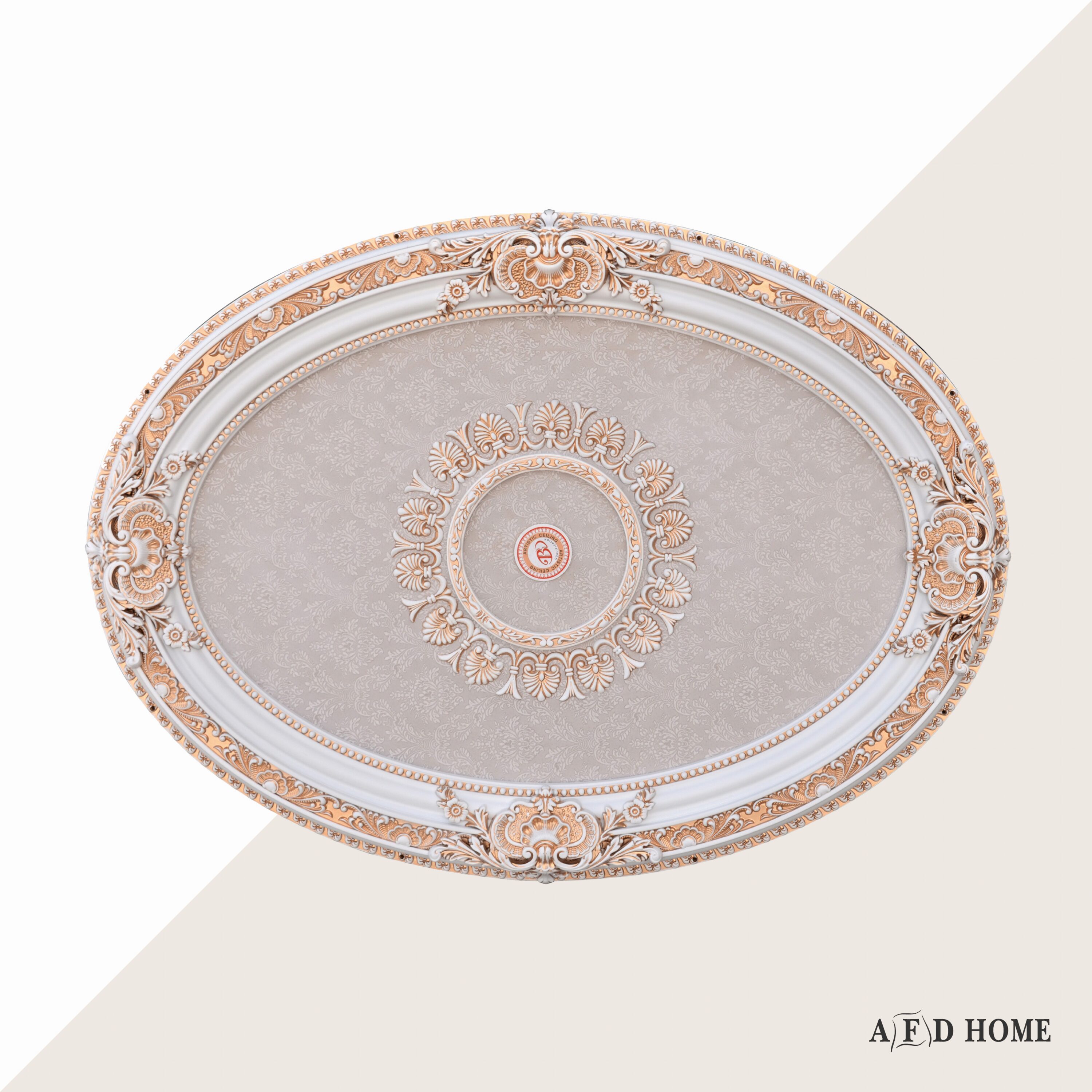 French Blanco Oval White and Gold Ceiling Medallion
