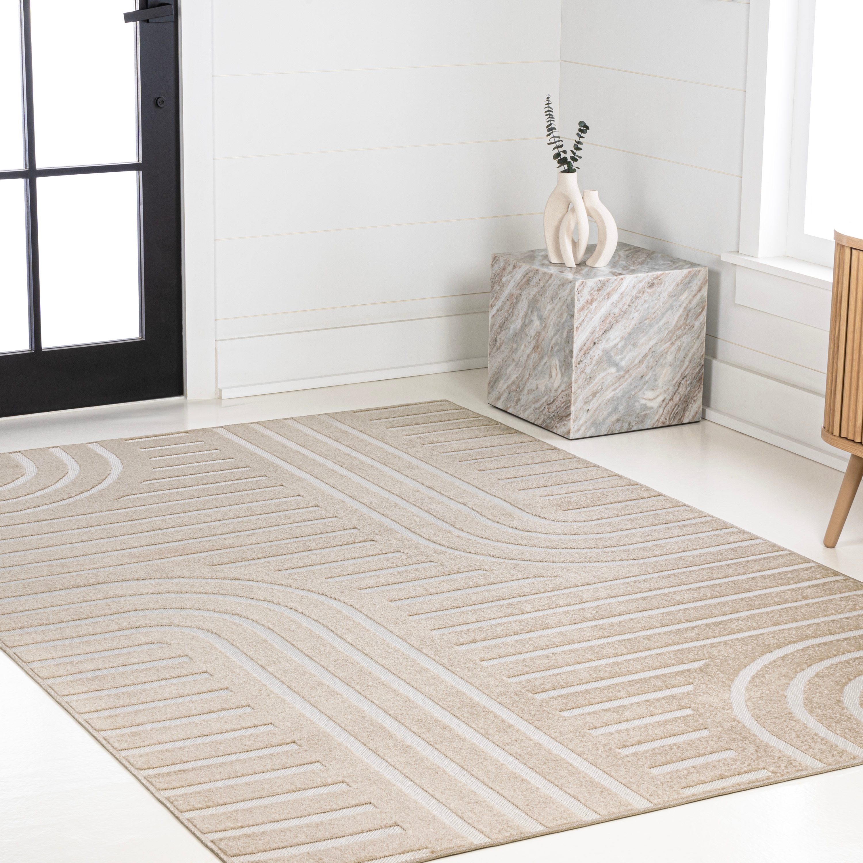 Anders High-Low Beige and Cream 8x10 Stripe Area Rug