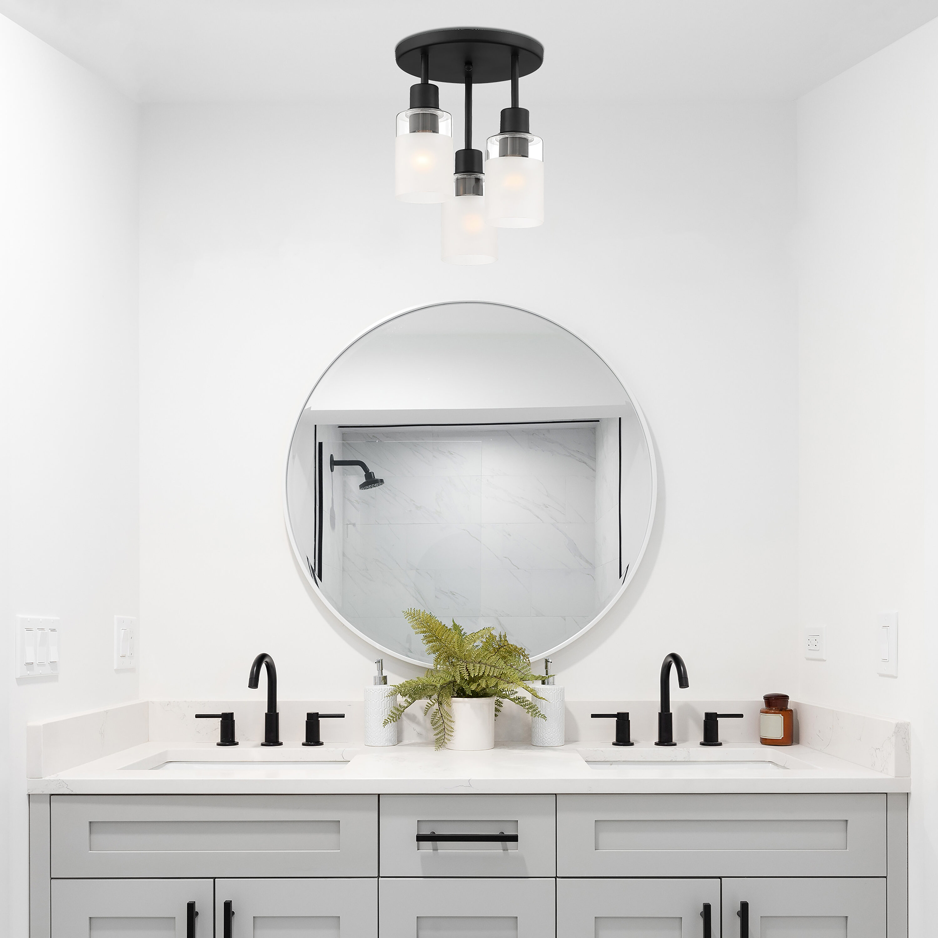 Cedar Lane 11" Matte Black Semi-Flush Ceiling Light with Glass Accents