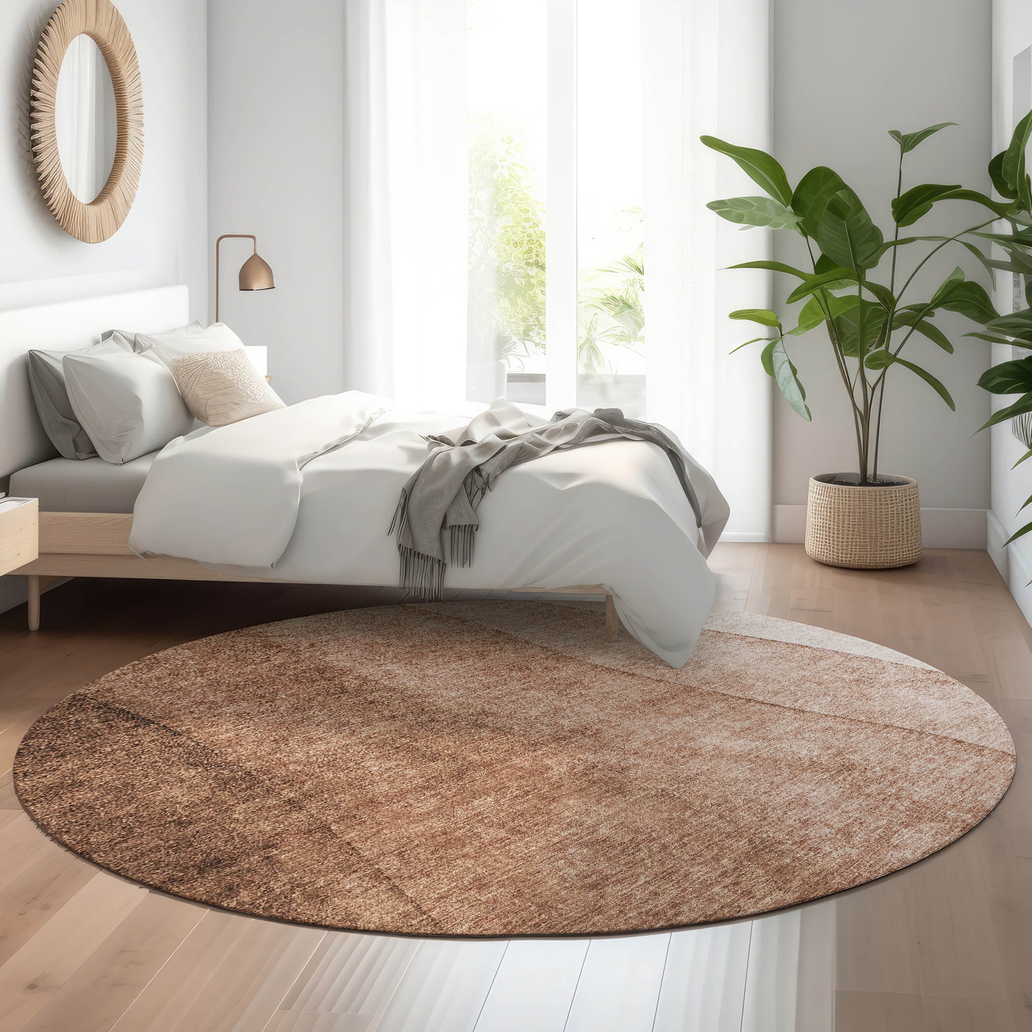 Addison Rugs AMF625BR8RO Mayfield AMF625BR 8 x 8 (ft) Loomed Polyester Brown Round Indoor Geometric Machine washable Area rug
