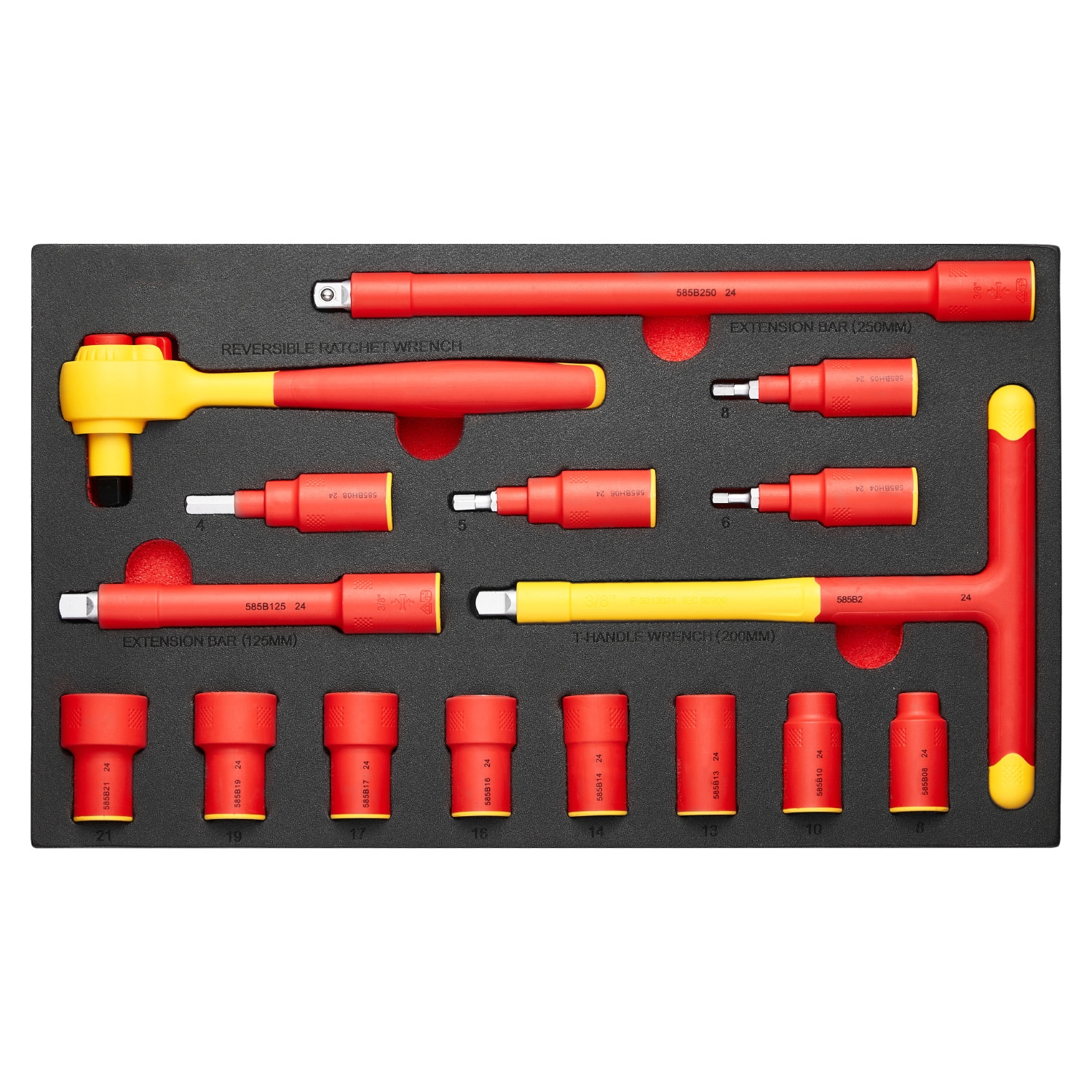 VEVOR SCJYGJTZJYTT06635V0 Insulated Socket Set 16-Piece Insulated Wrench Tool Set 1000V Insulated Socket Tool with Insulated Sockets Insulated T-Handle Wrench Drive Rachet Extensions for Electricians Home Repair