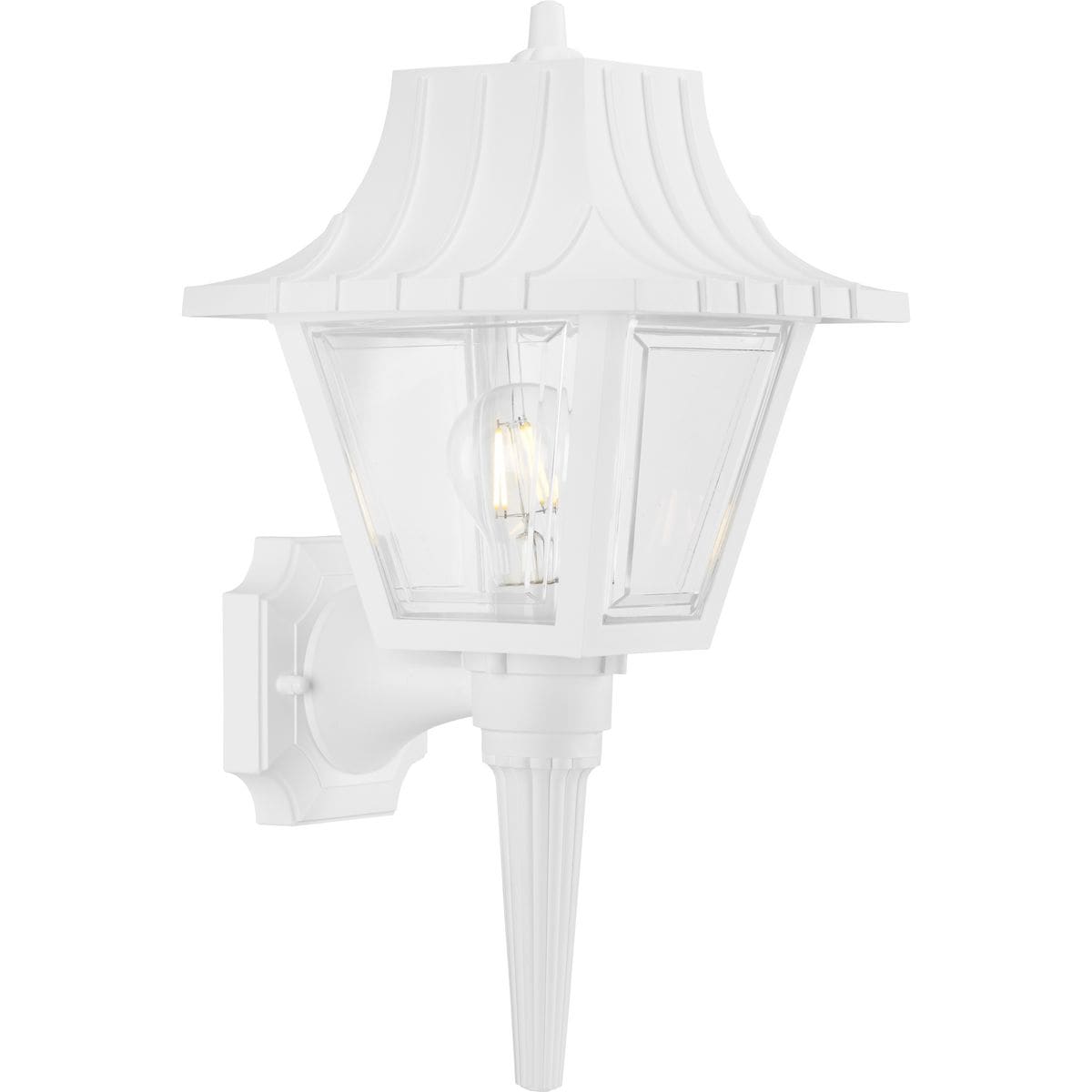 White Ribbed Mansard Roof Outdoor Wall Lantern with Clear Acrylic Panels