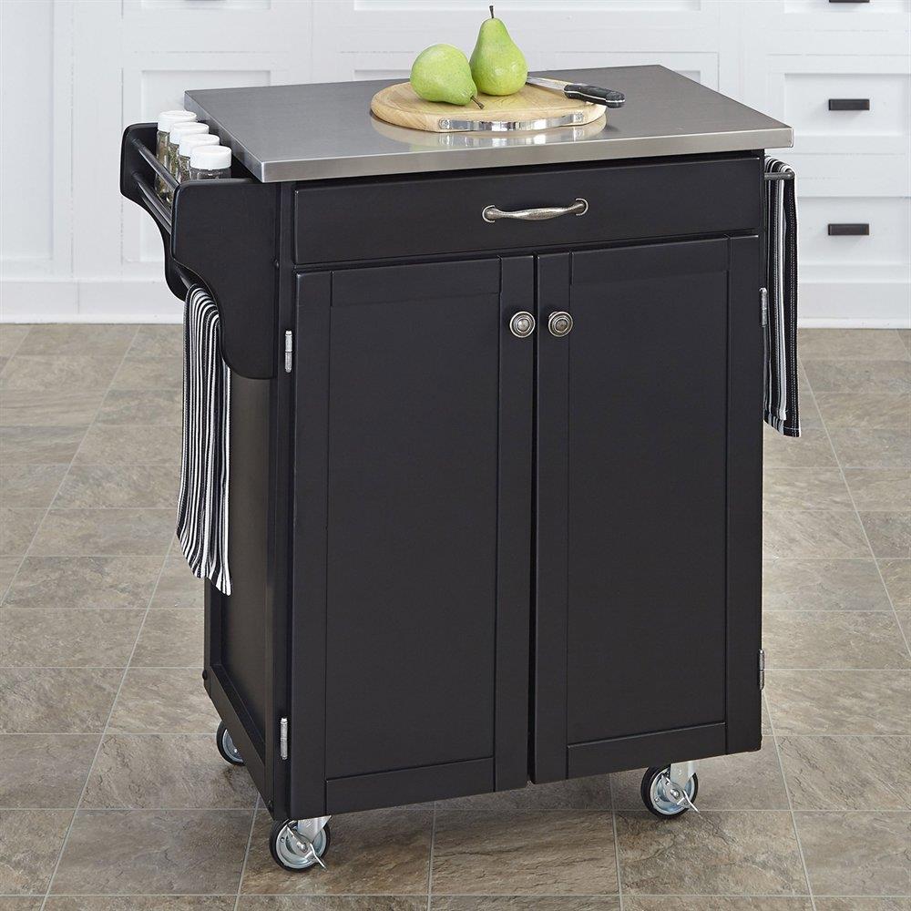 Homestyles Cuisine Kitchen Cart, Black, Stainless Top