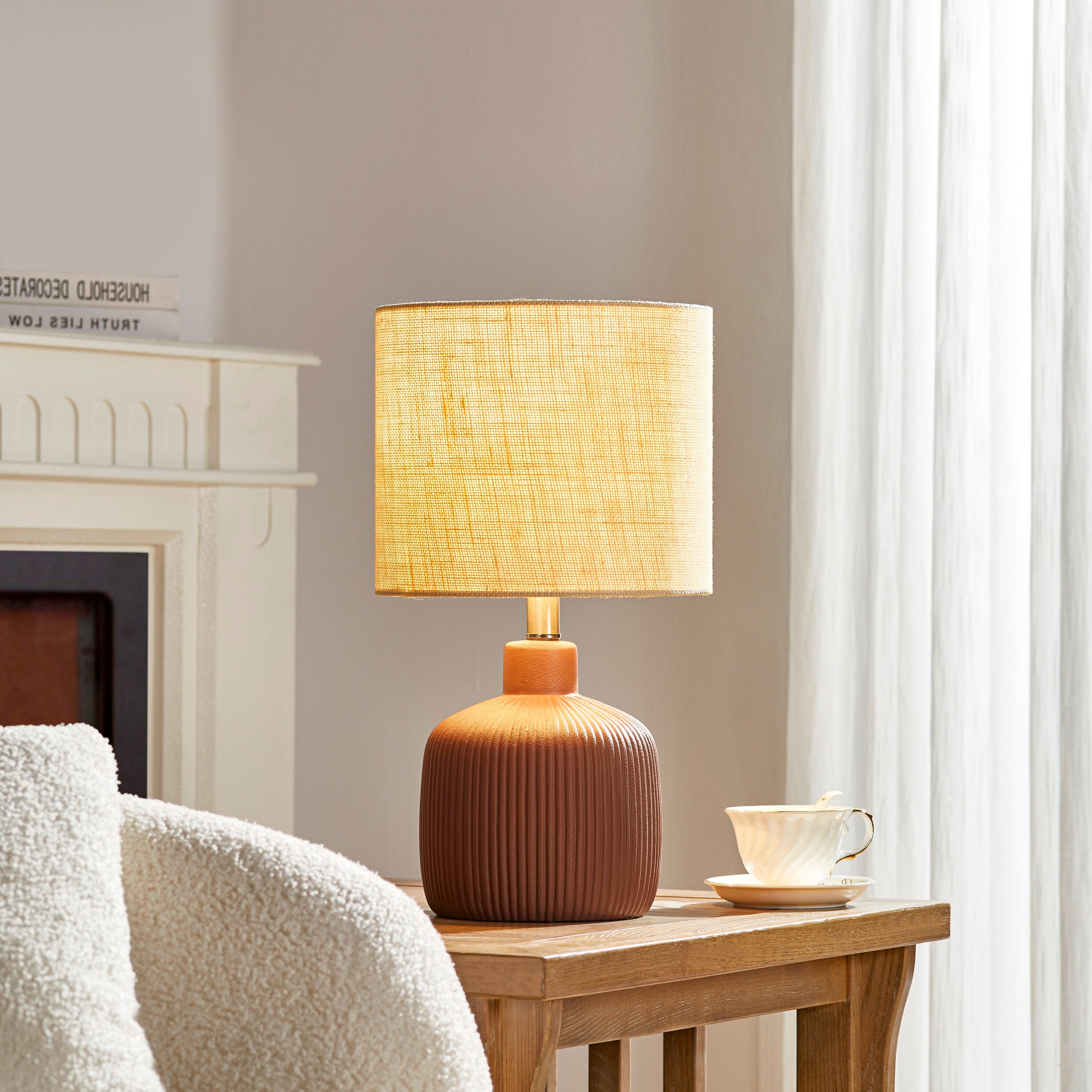 KAWOTI 21464 17.75-in Rustic Red LED Rotary socket Table Lamp with Linen Shade