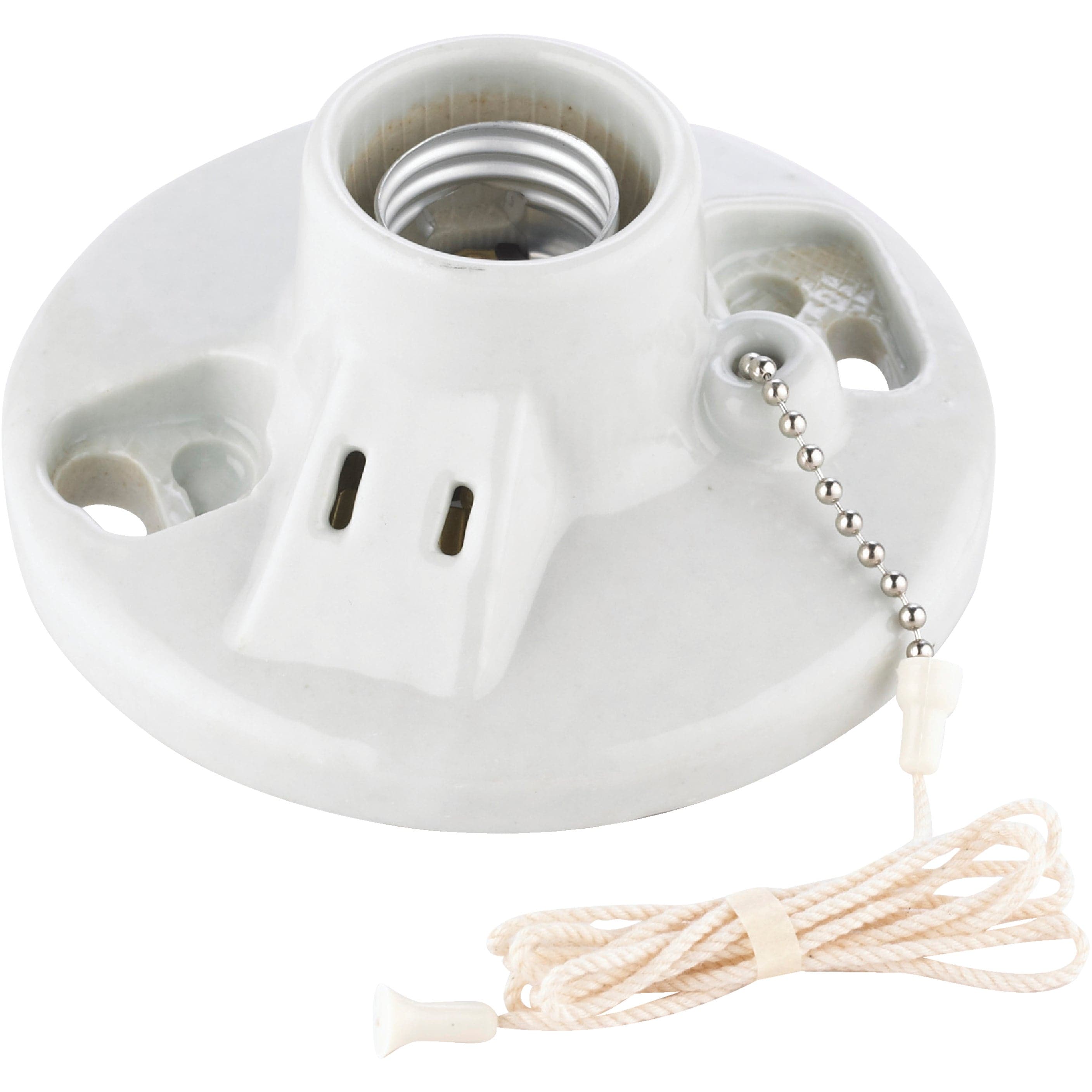 Leviton  OnePiece Glazed Porcelain Outlet Box Mount with Pull Chain Lampholder