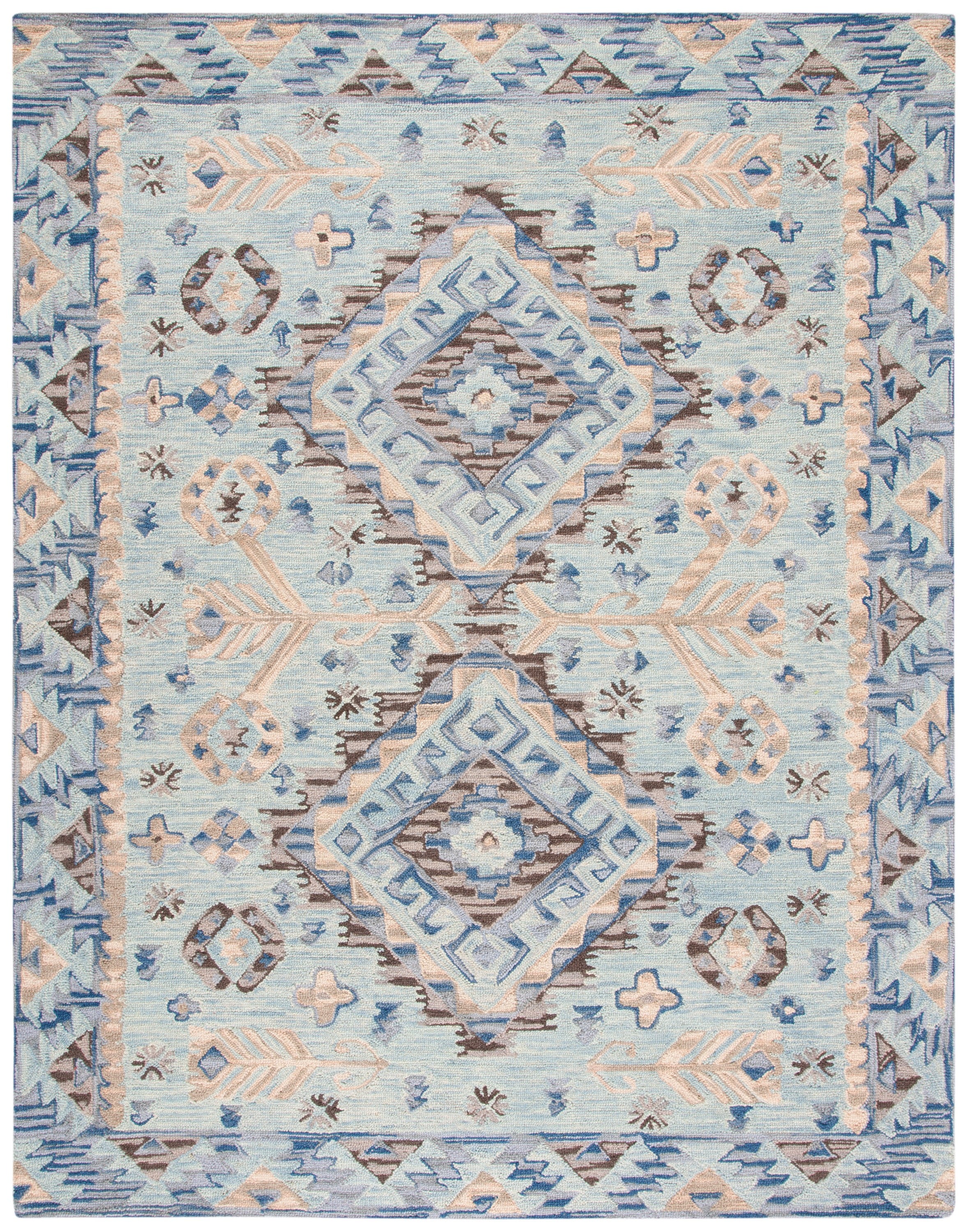 Handmade Tufted Woolen Floral Area Rug, Blue/Beige, 8' x 10'