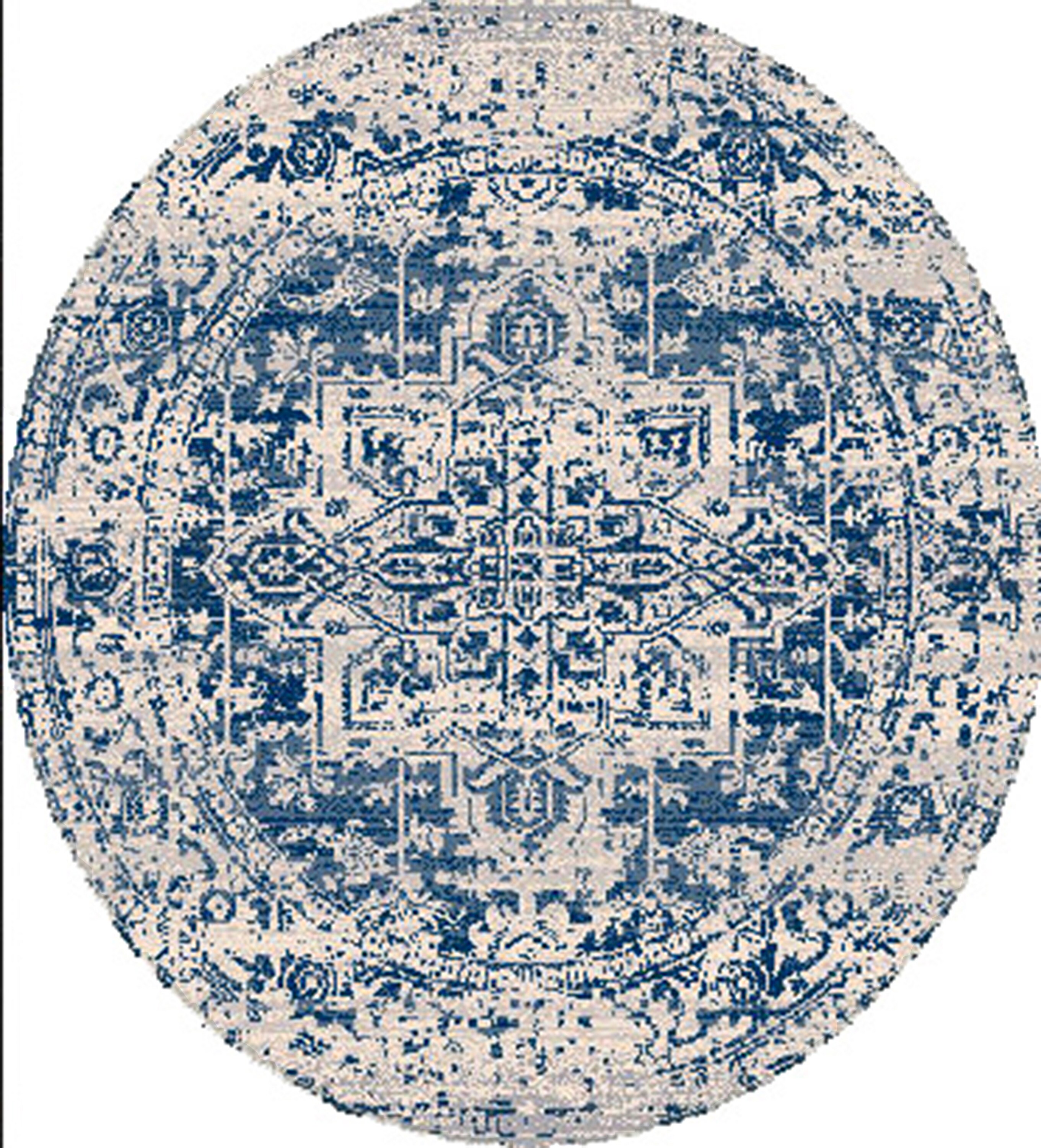 63" Round Blue Reversible Stain-Resistant Synthetic Rug