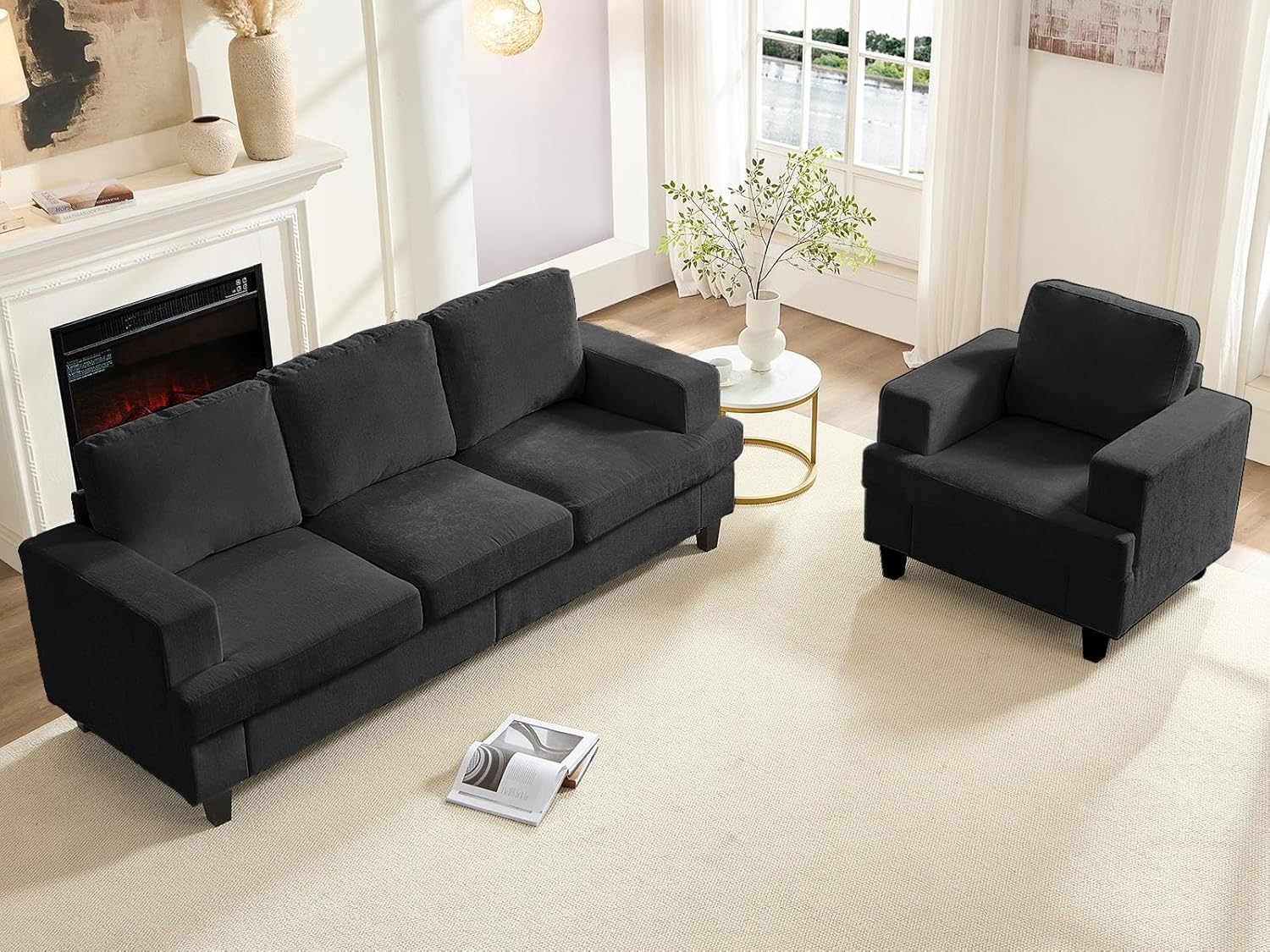 Mjkone 82 inch W 2 Piece Living Room Sofa Set 3 Seater Armchair ...