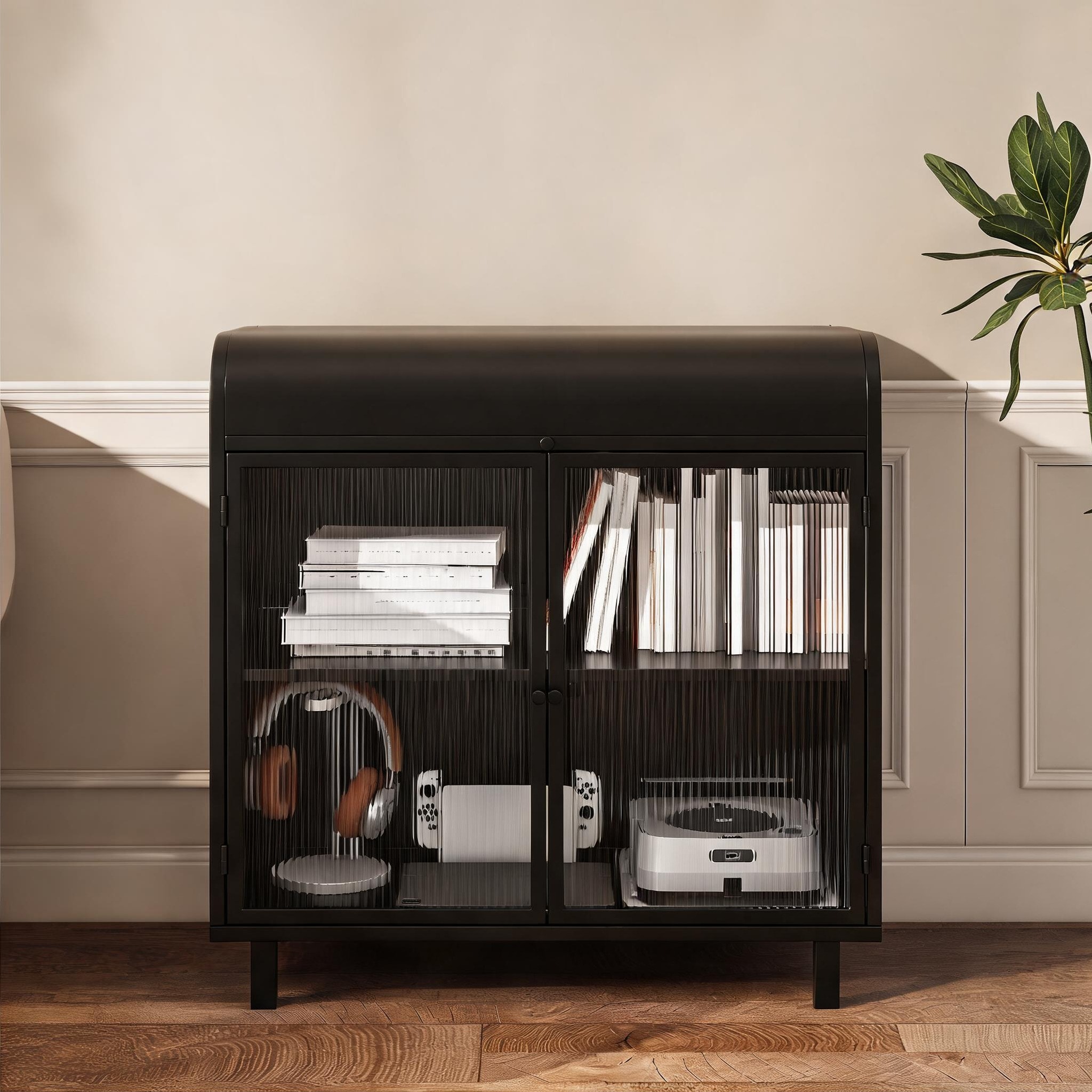SunJet 31-Inch Flip-Top Sideboard Buffet with Tempered Glass Doors ...