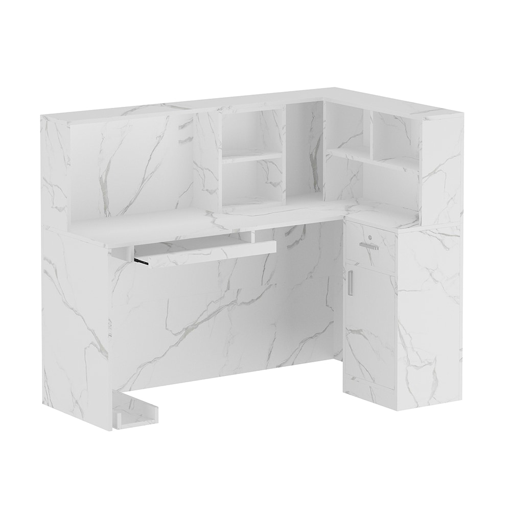  V-WFKF210088-09 White Modern L-Shaped Reception Desk with Lockable Drawer and Open Shelves