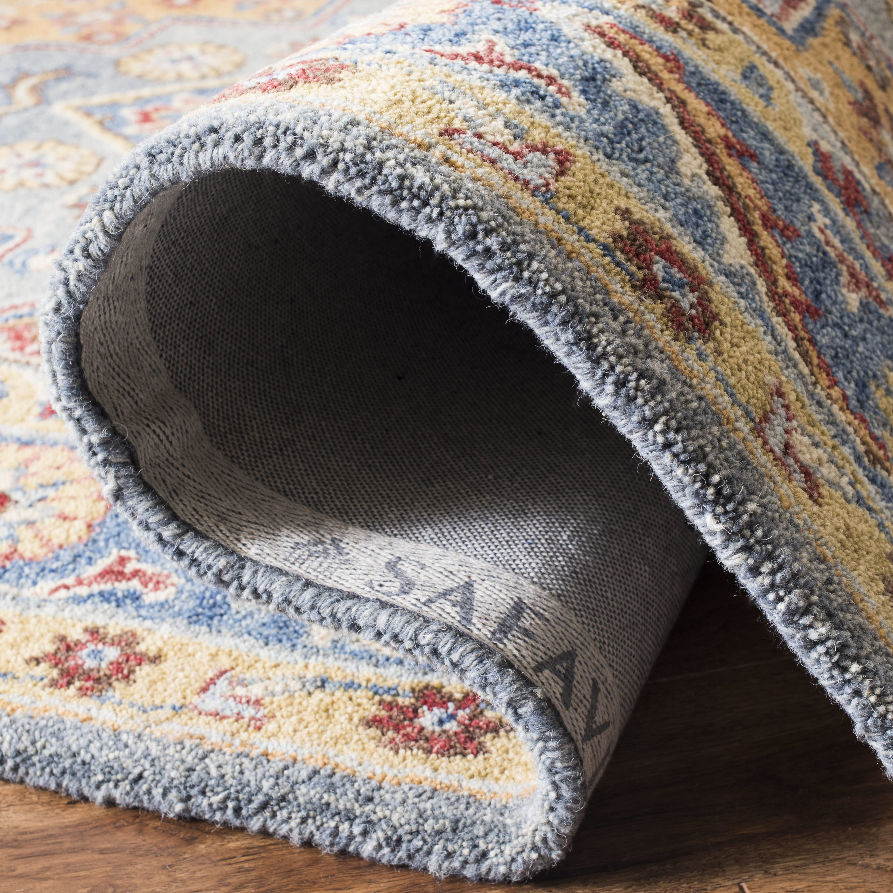Blue and Gold Wool Tufted Runner Rug, 2'3" x 8'