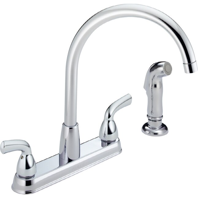 Peerless Chrome 2-Handle Deck-Mount High-Arc Handle Kitchen Faucet (Deck Plate Included) Peerless Chrome 2-Handle Deck-Mount High-Arc Handle Kitchen Faucet (Deck Plate Included)