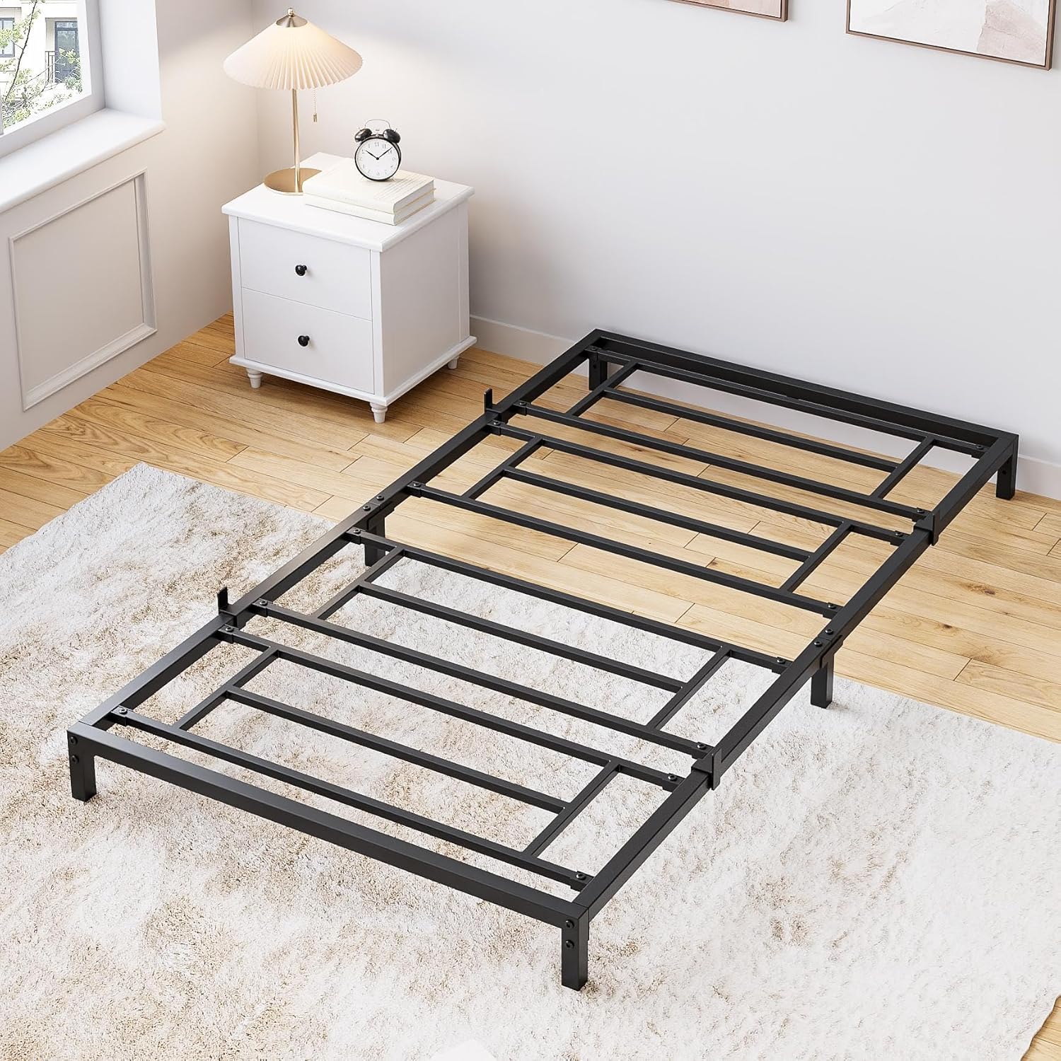 Qeetex LHF-BED-PHO-0PU059LH 8 Inch Twin Bed Frame with Storage Metal Platform Bed Frame with Steel Slat Support Mattress Foundation No Box Spring Needed Easy to Assemble Black