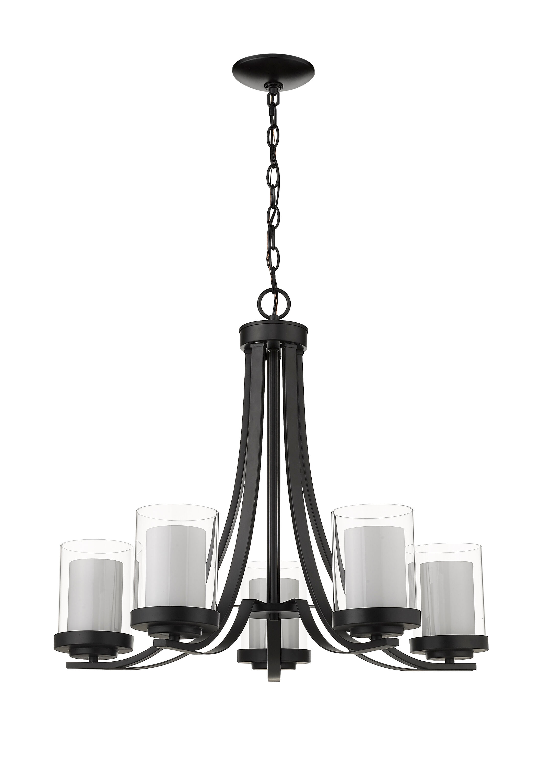 Matte Black Steel and Glass 5-Light Chandelier