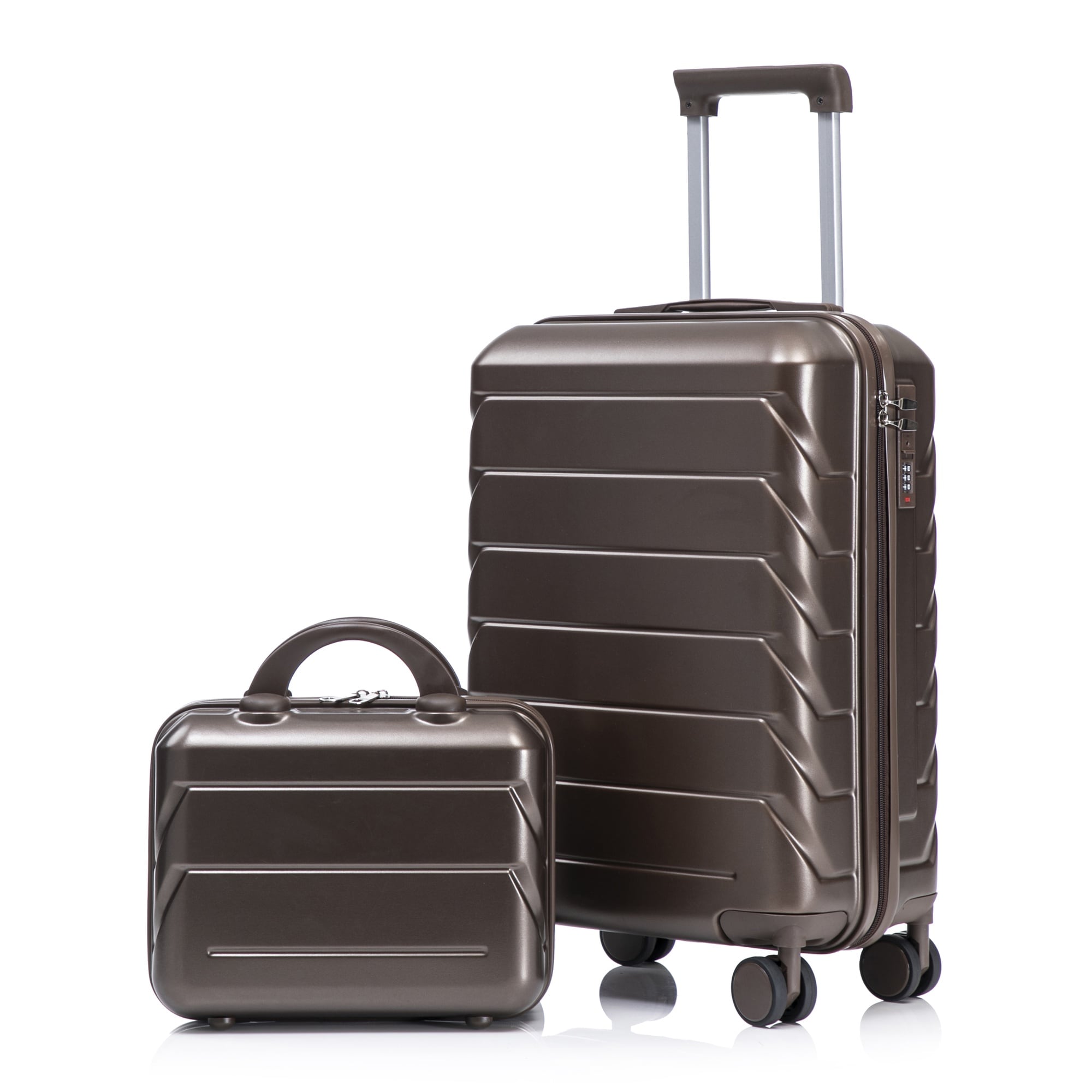 HyperDrop Cart 14x20 Inch 2-Piece ABS Hardside Spinner Luggage Set with 14 Inch Cosmetic Case and Combination Lock Brown
