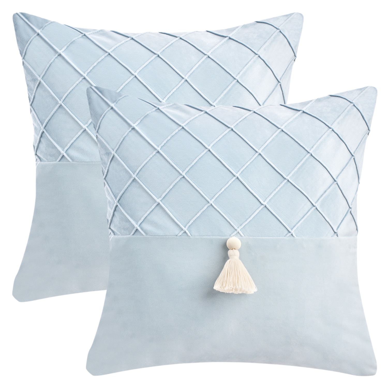 Unique Bargains 2pcs Diamond Pattern Throw Pillow Covers with Tassel Boho Decorative Pillow Cases for Farmhouse Home Decor 18 x 18 Inch Blue
