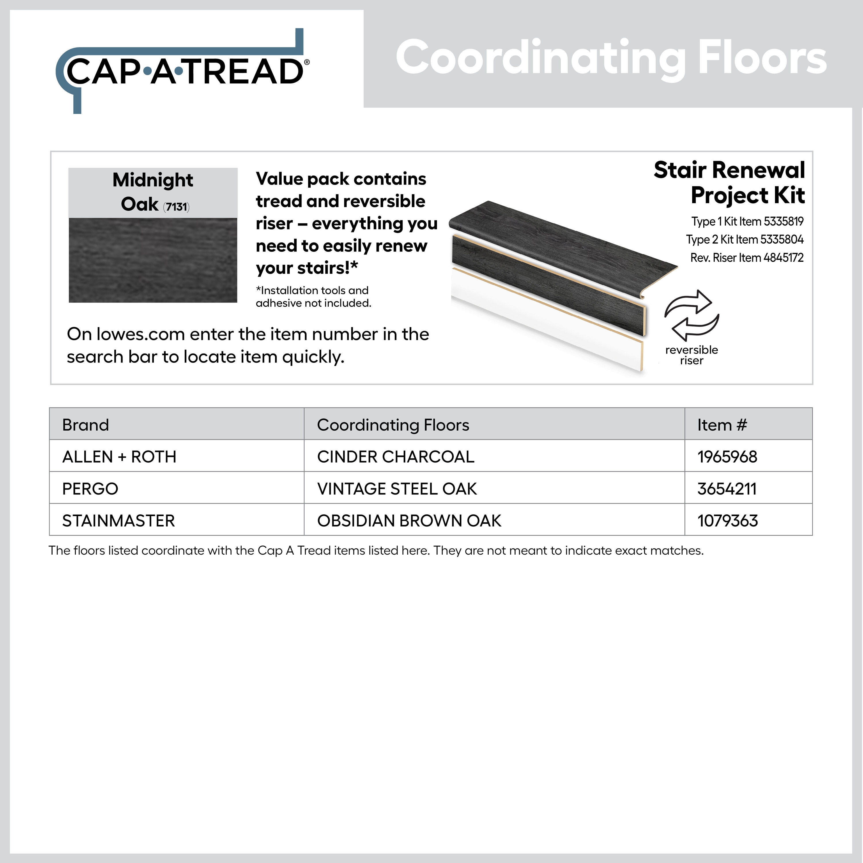 Zamma Cap A Tread Stair Renewal System 12.125-in x 47-in Midnight Oak Type  1 Kit with Reversible Riser Laminate Stair Tread