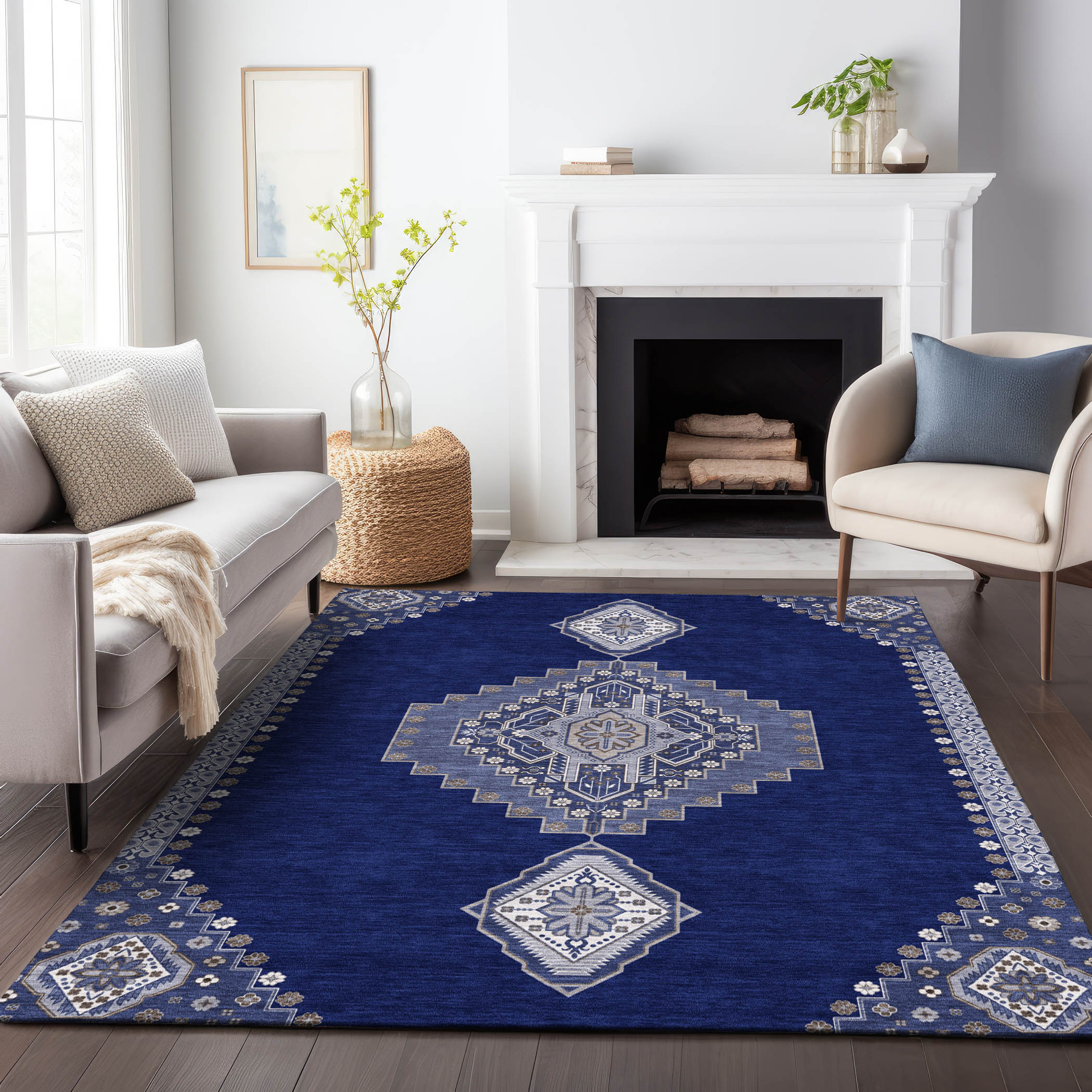 Addison Rugs ACN1014NA8X10 Chantille ACN1014NA 8 x 10 (ft) Polyester Navy Rectangular Indoor/Outdoor Geometric Machine washable Area rug