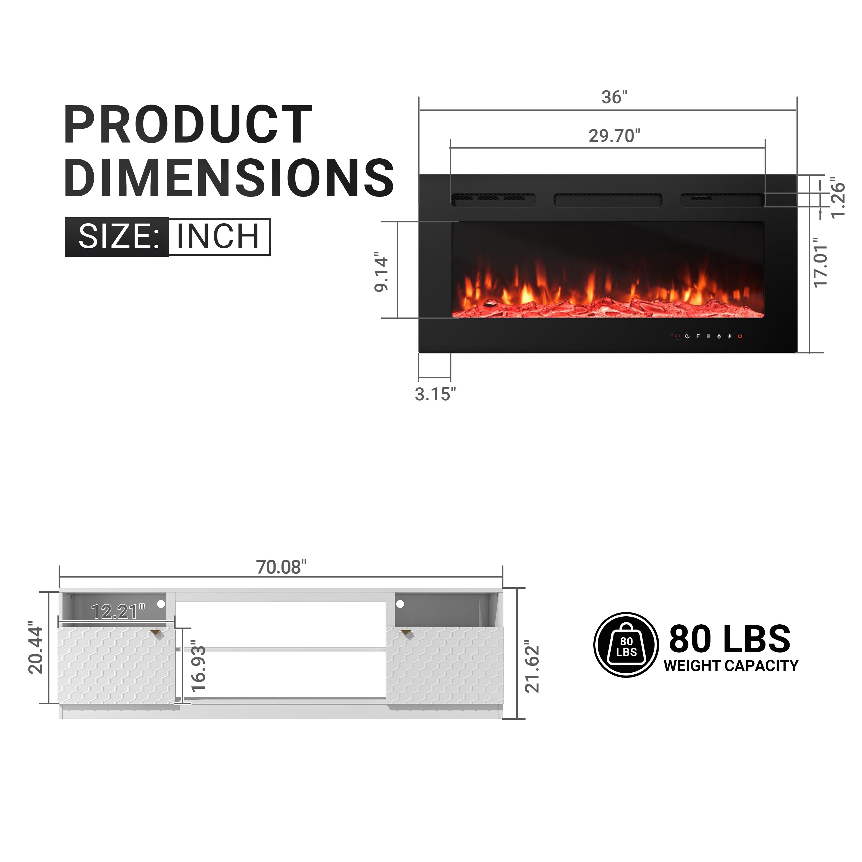 Mondawe MOJHGMA136WH Electric-Fireplaces - View #8