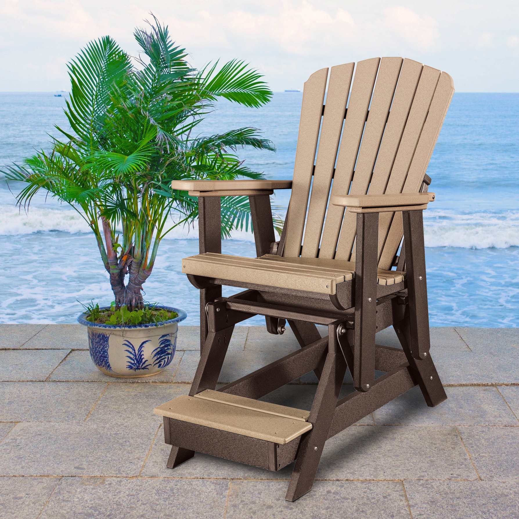 American Furniture Classics 516CTB Adirondack Tudor Brown HDPE Frame Glider Balcony Chair with Slat Seat