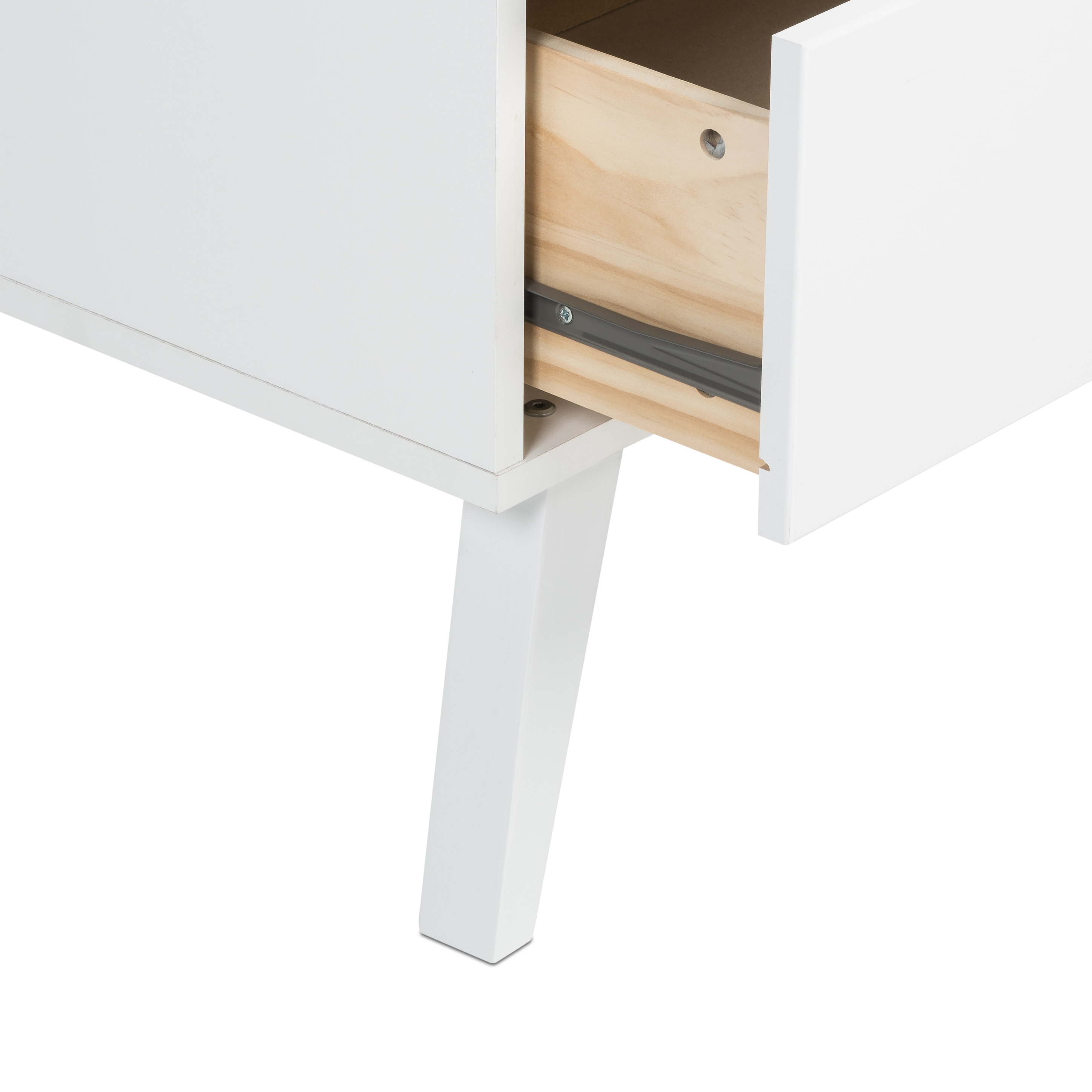 White Mid-Century 6-Drawer Double Dresser with Brass Knobs