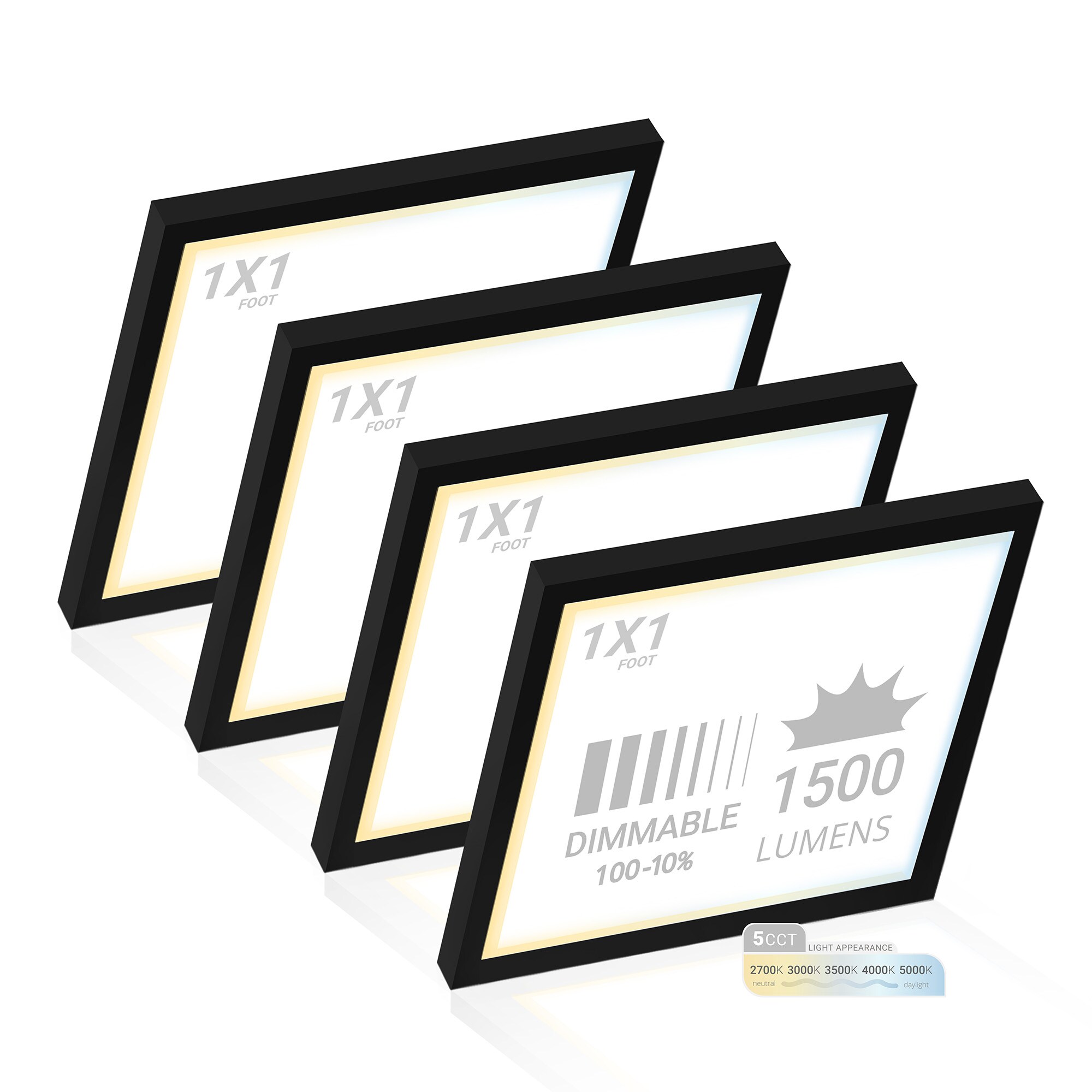 NUWATT NWSM-1X1-18W5CT-BLK4 4 -Pack 1-ft x 1-ft Switchable LED Panel Light