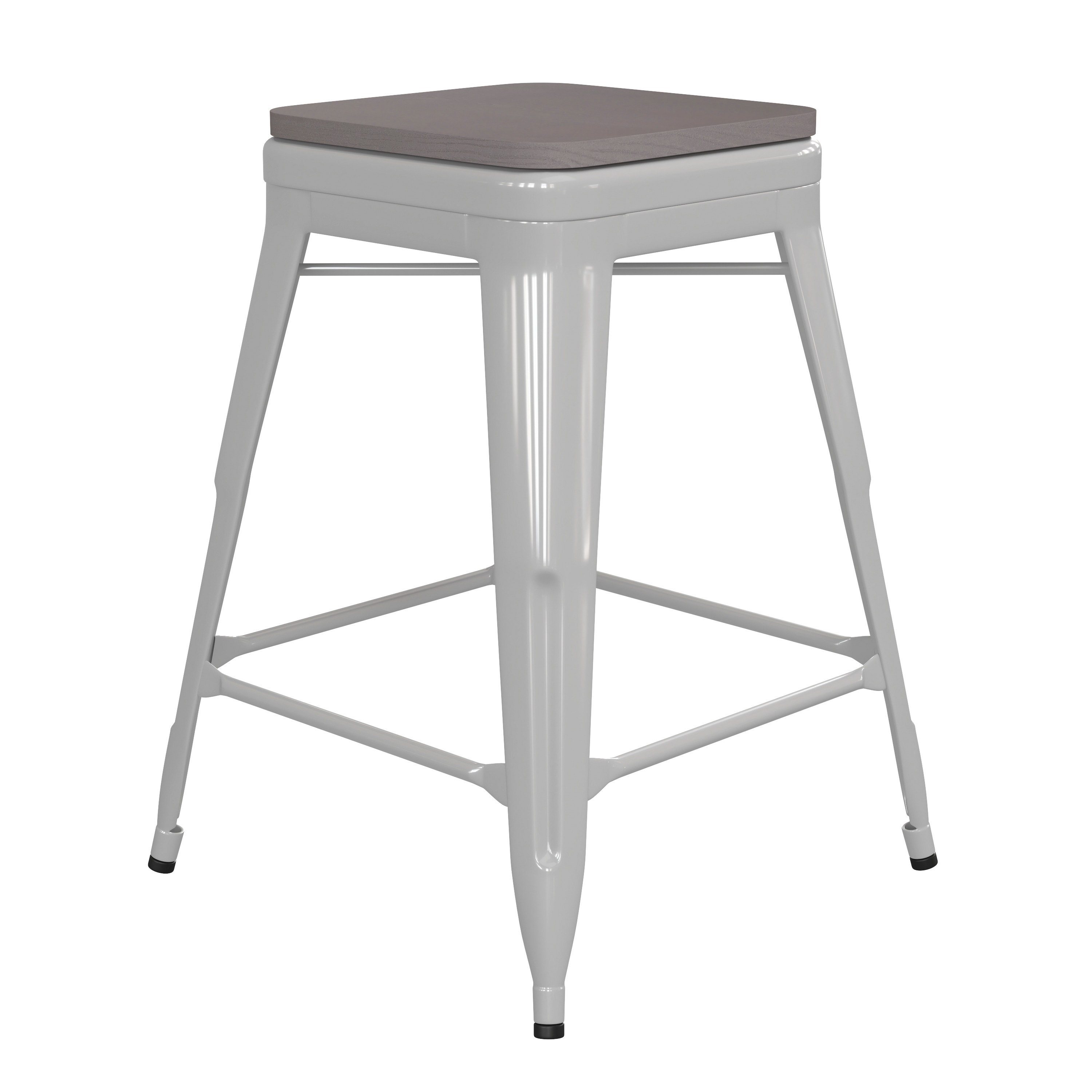 Emma + Oliver - Kam 24-in High Backless White Metal Indoor-Outdoor Counter Height Stool with Gray...