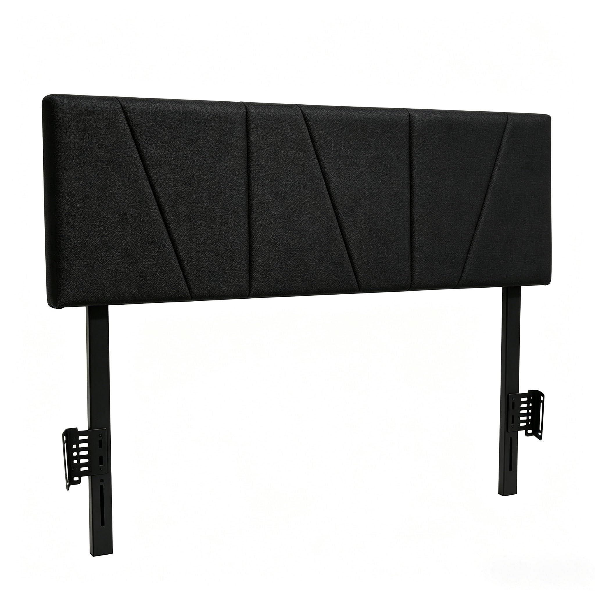 Aoile - Queen Black Linen Look Headboard - Striped Panel with Height Adjustment 40-46 in - Padded...