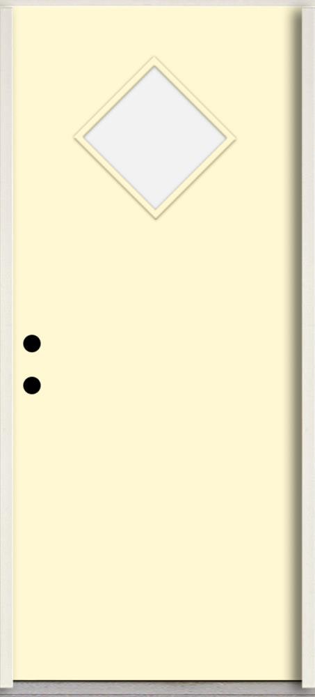 RELIABILT LO1066966 Spotlights 36-in x 80-in x 4-5/8-in Fiberglass 1/4 lite Right-hand inswing Bisque Paint Painted Prehung Front Door Insulating core
