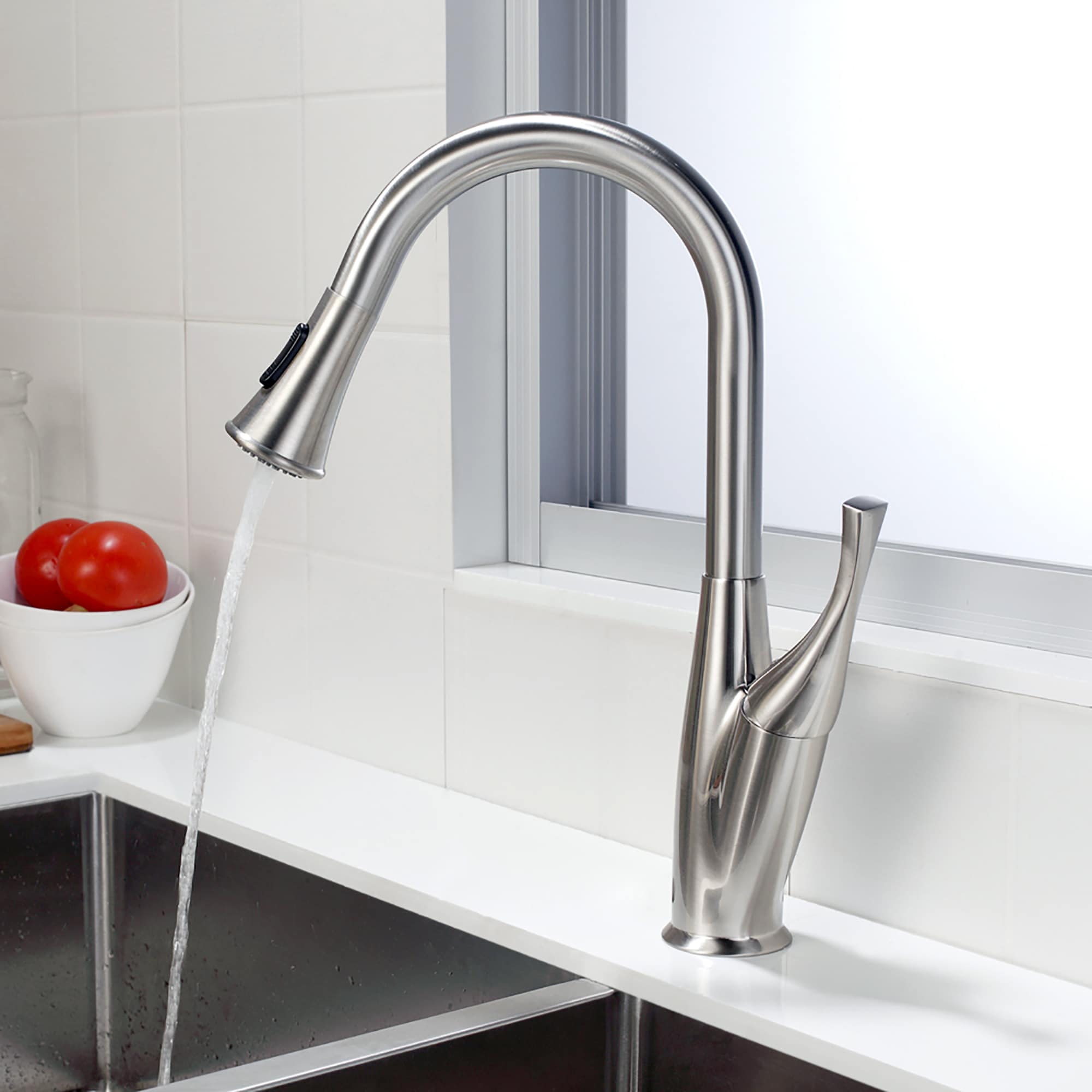 Lordear Pull down kitchen faucet Brushed Nickel Single Handle Pull-down ...