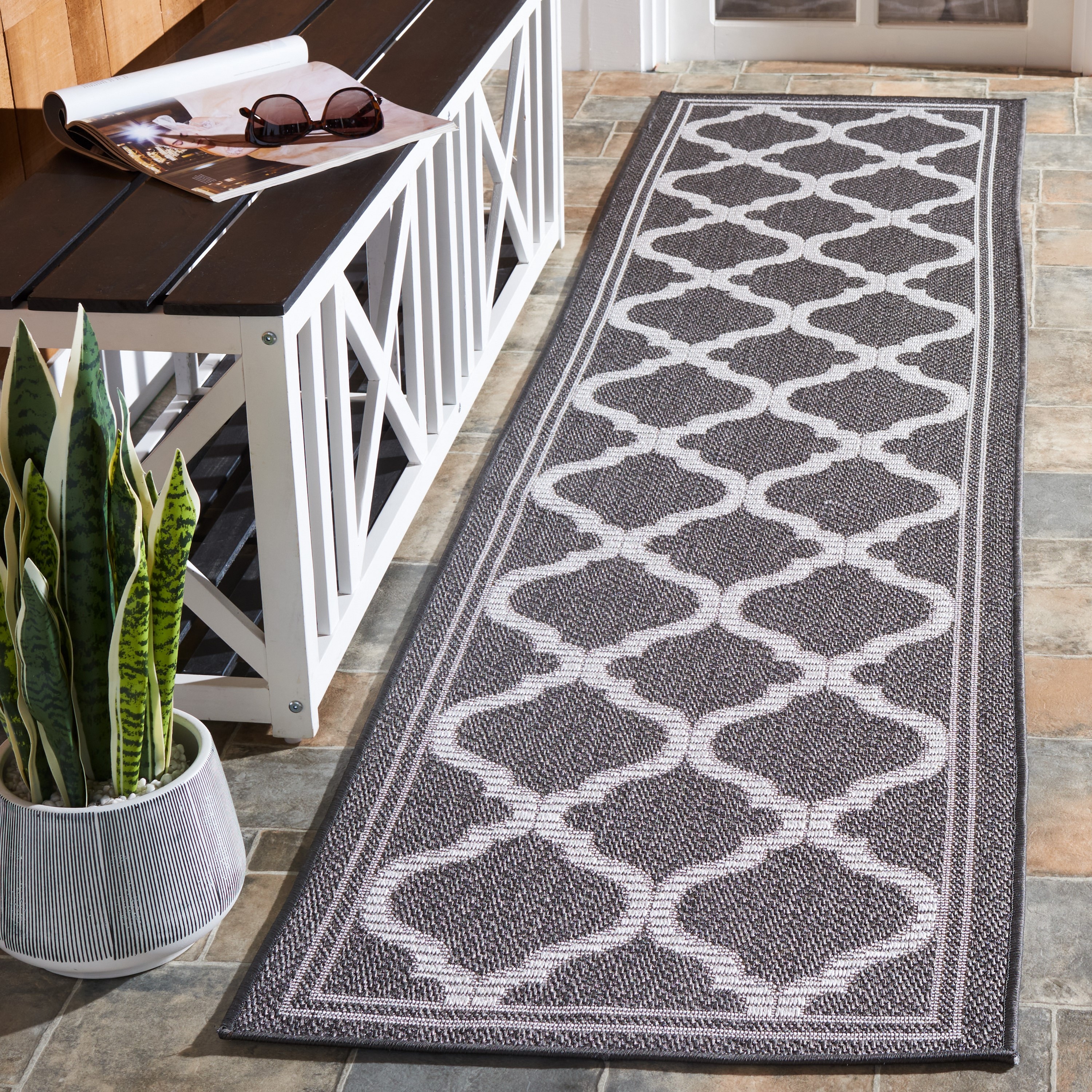 Grey and Brown Geometric Washable Runner Rug 2' x 8'