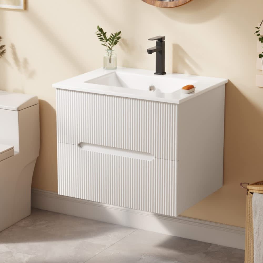 U-HOMY 24 inch Floating Bathroom Vanity with Sink-White