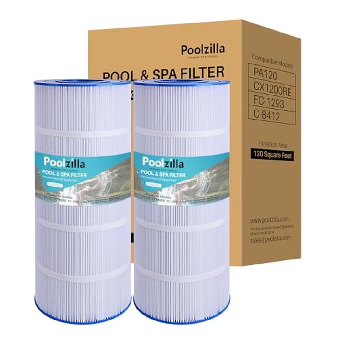 Poolzilla PZ-PLF120A-2PC 2 Pack Pool Filter Cartridge Compatible with PA120 CX1200RE C1200 Unicel C 8412 Filbur FC 1293 Waterway Clearwater II Pro Clean 125 817 0125N