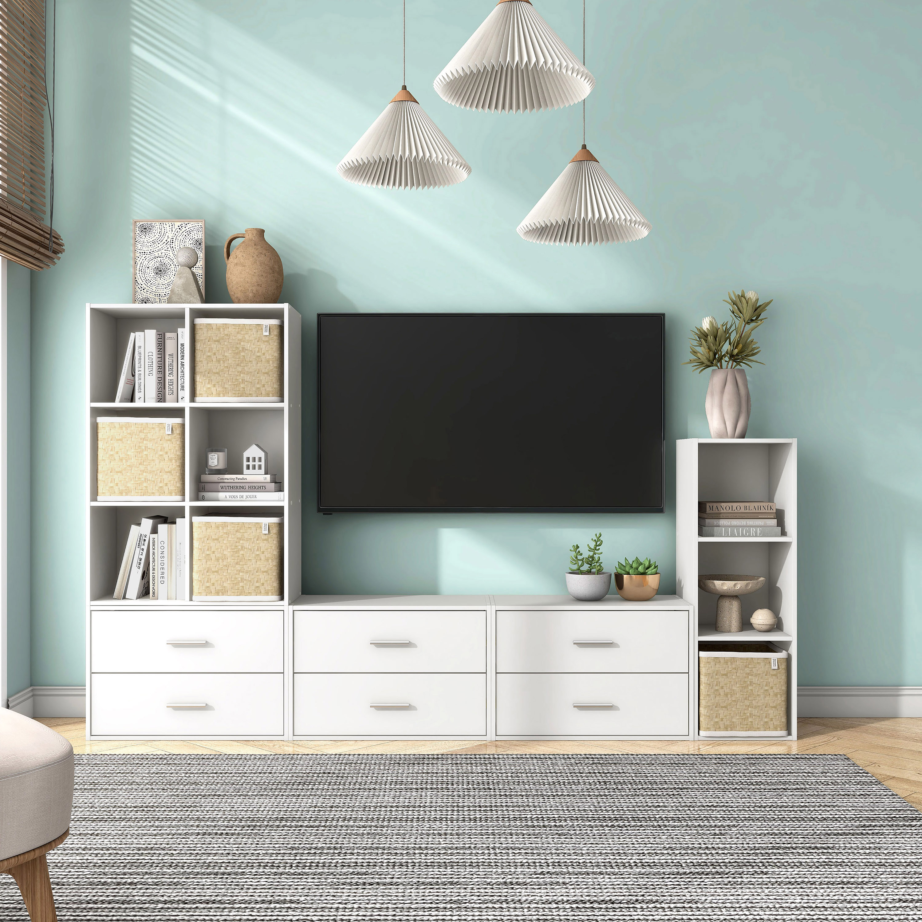 White Rectangular Stackable 6-Cube Wood Bookcase