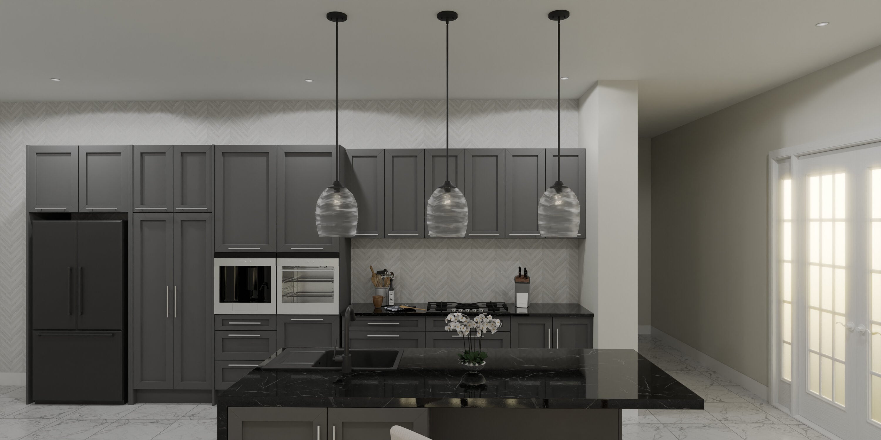 Matte Black Glass Indoor/Outdoor Pendant Light