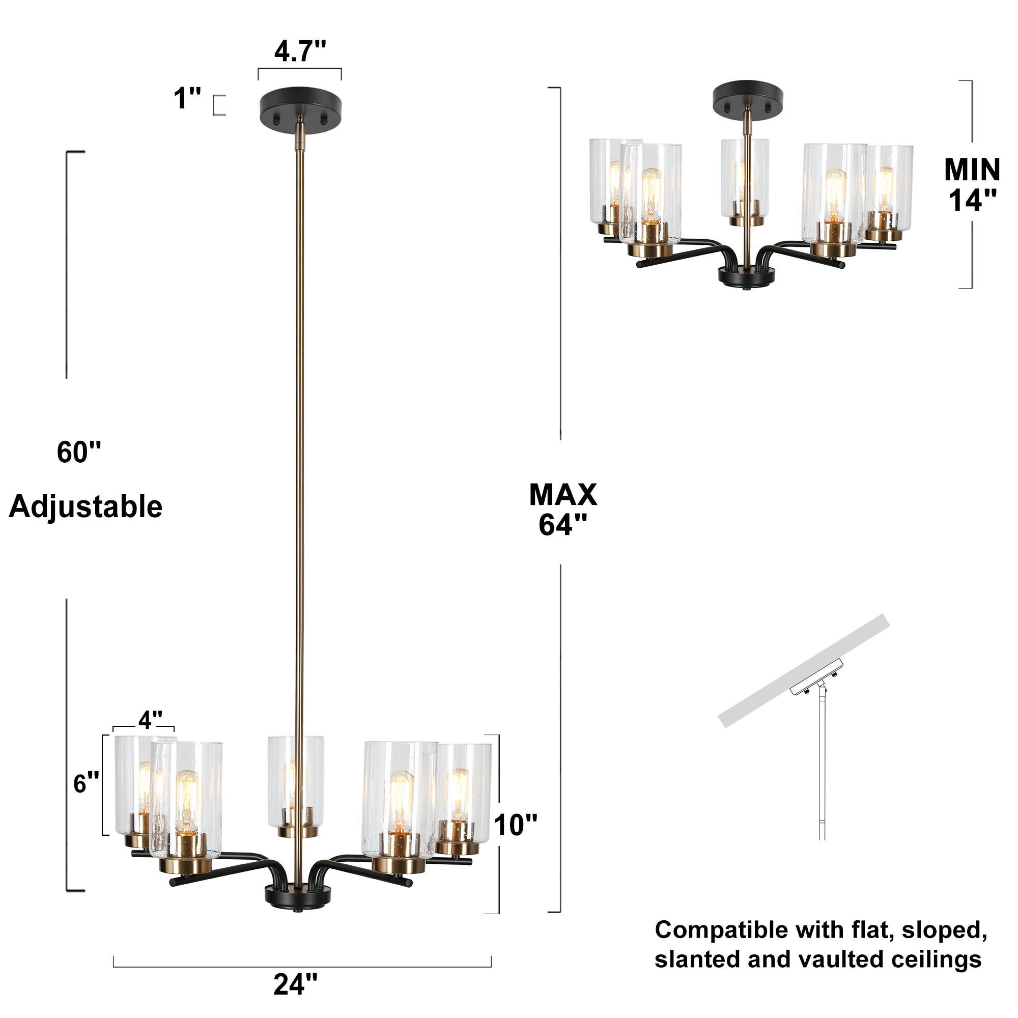 ZEVNI Madge 5-Light Matte Black/Polished Brass Traditional LED Dry ...