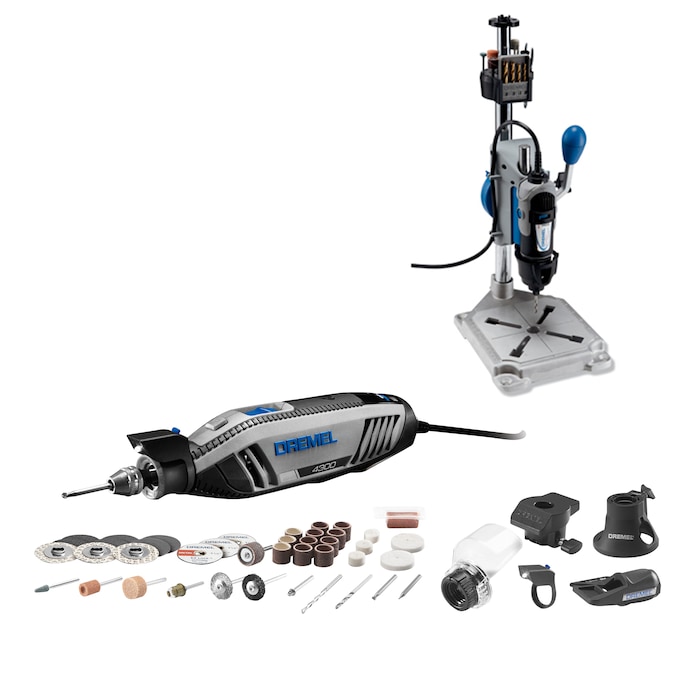 Shop Dremel 4300 Corded Variable Speed Rotary Tool with 5 Attachments and  40 Accessories + Drill Press Workstation at