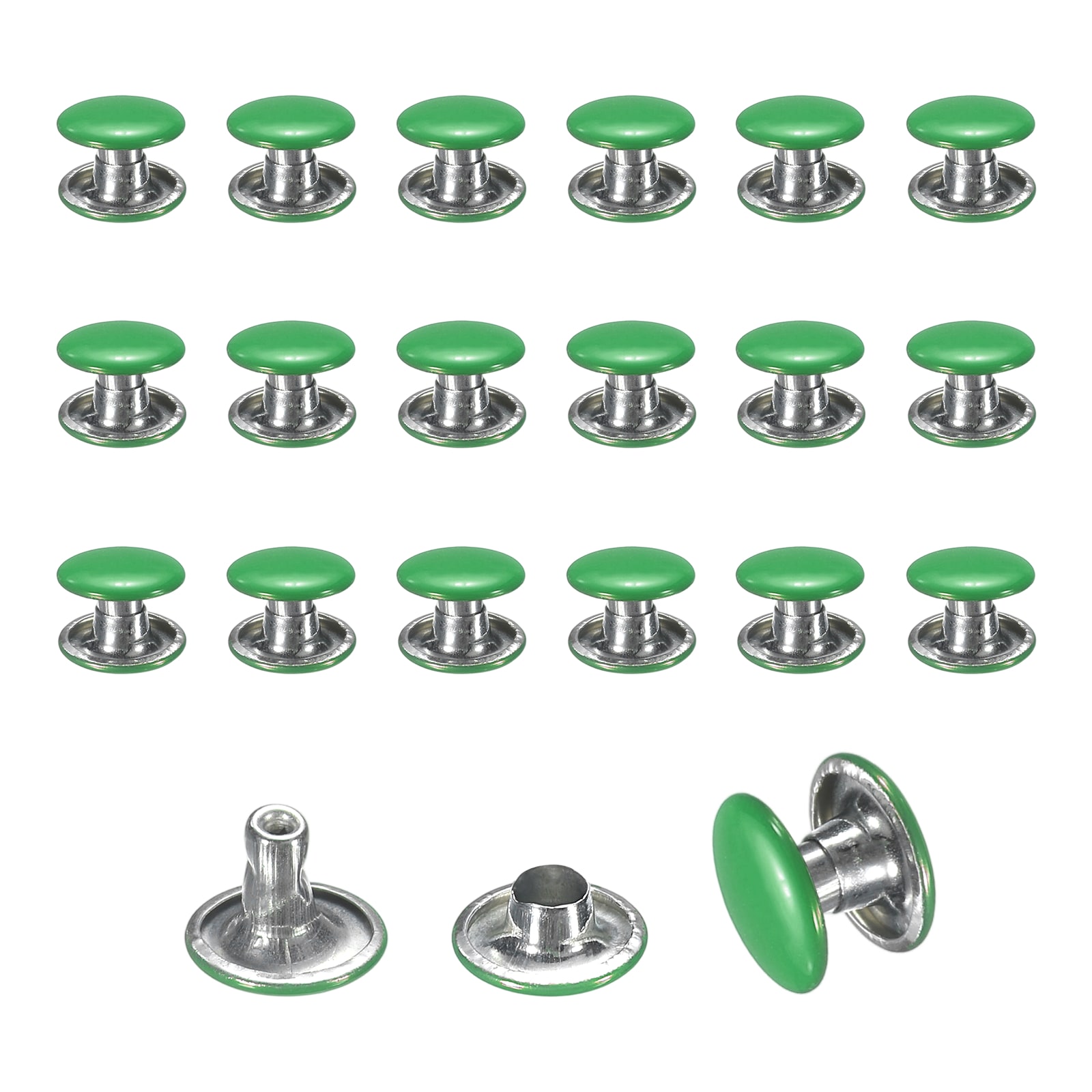 Unique Bargains 120 Sets Leather Rivets 8mm Double Cap Rivets 6mm Height Tubular Metal Studs for Leather Craft Repair and Decoration DIY Clothes Shoes Bags Belts Green #S26091003UX3793